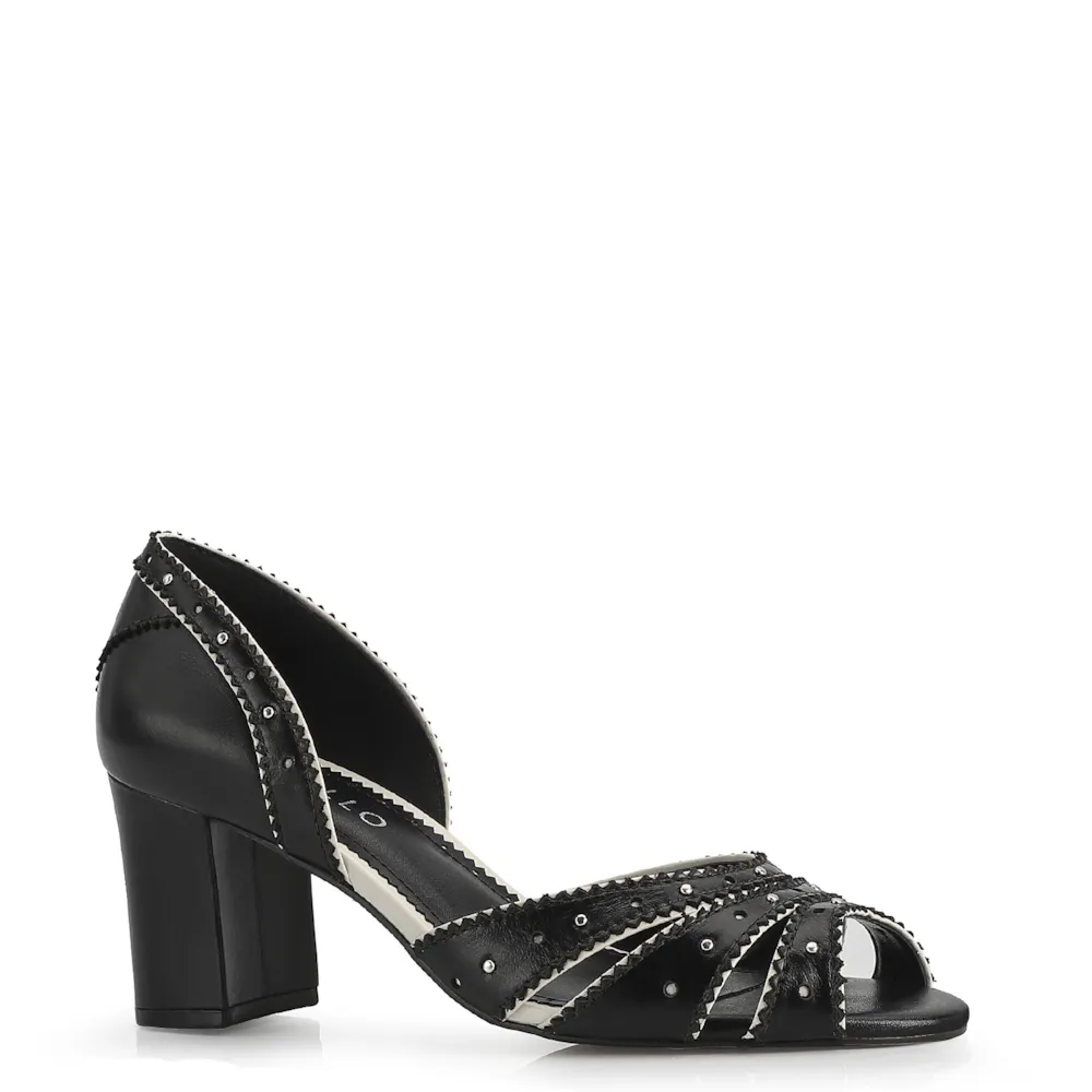 Peep Toe Couro Preto/Off White