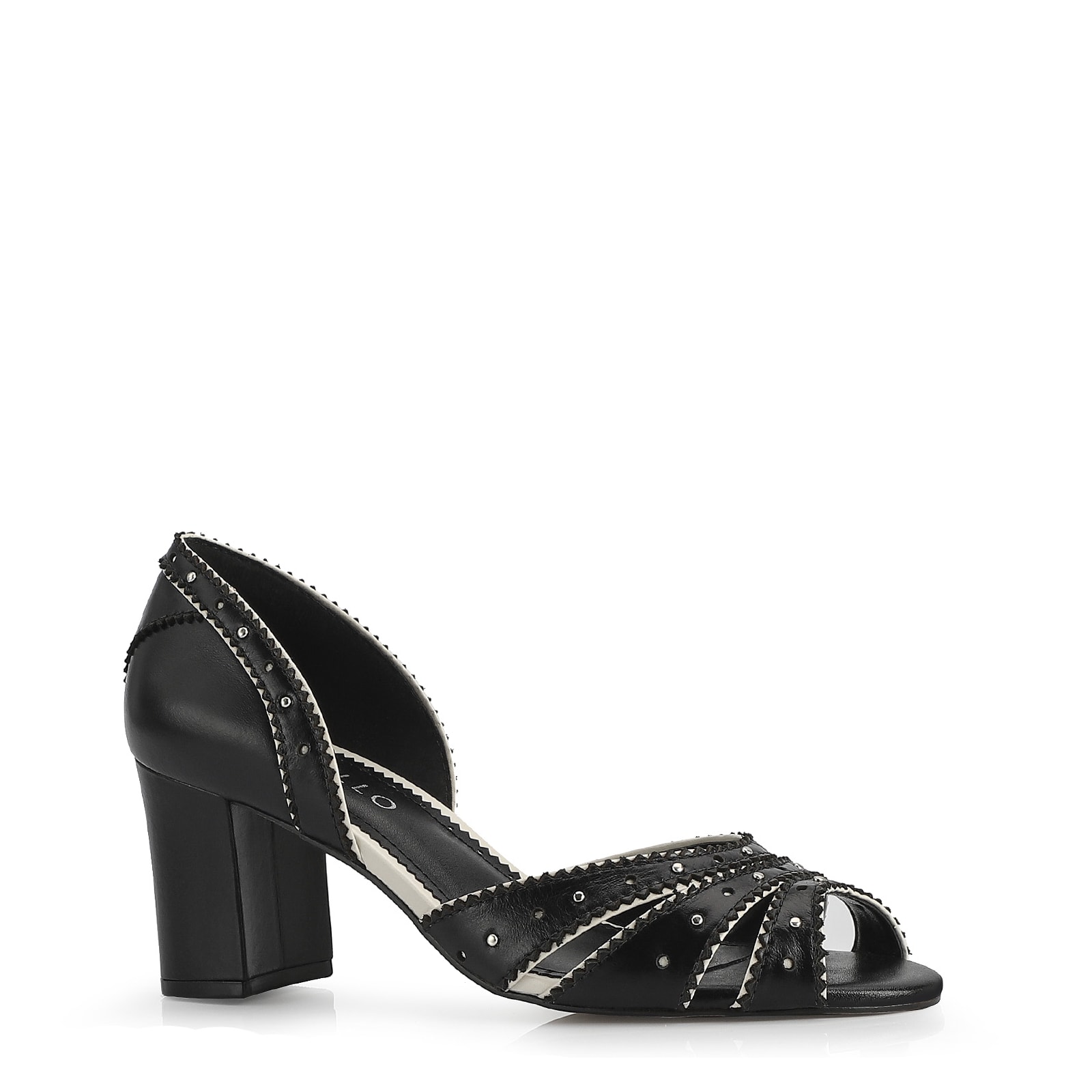Peep Toe Couro Preto/Off White