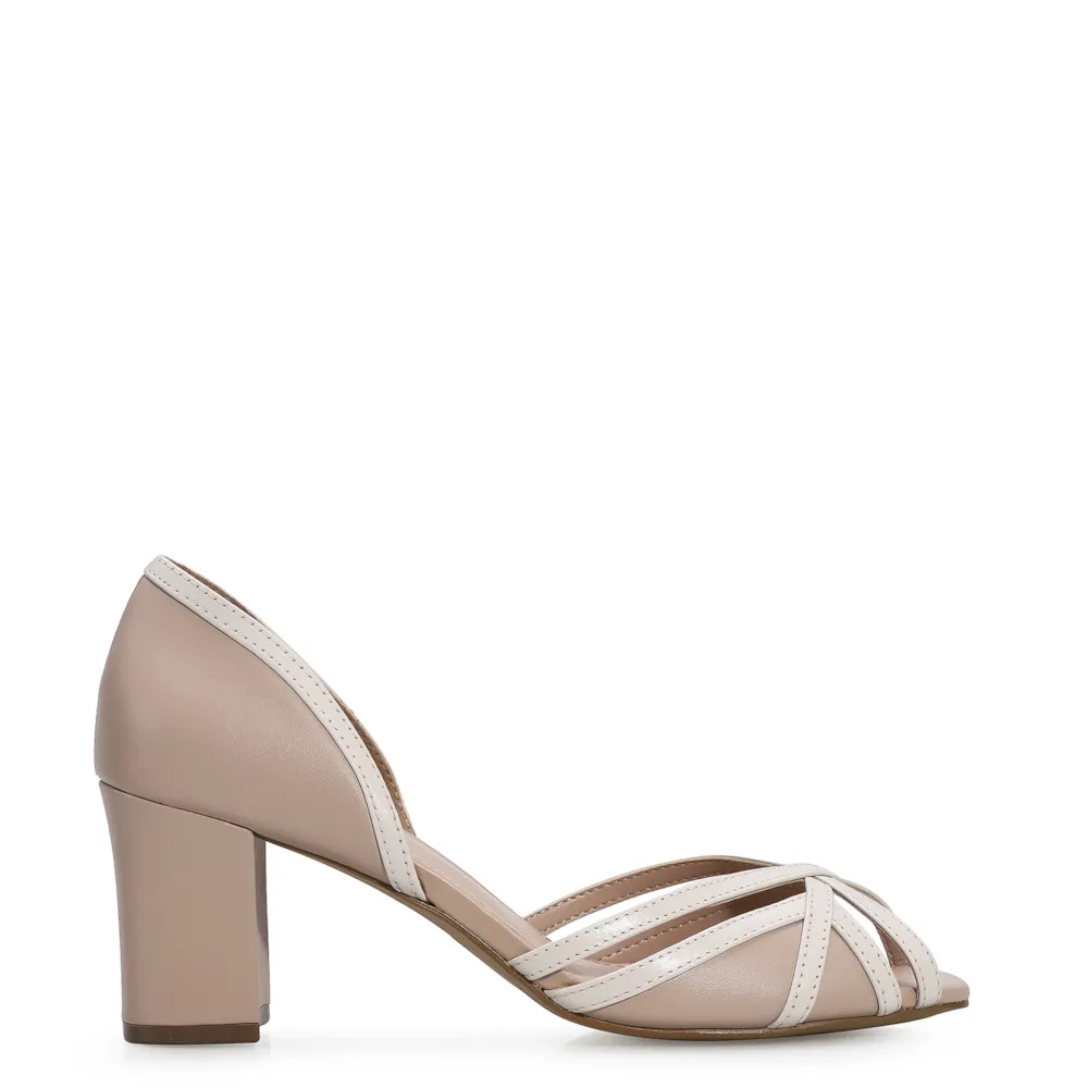 Peep Toe Couro Rosado/ Off White - imagem 2