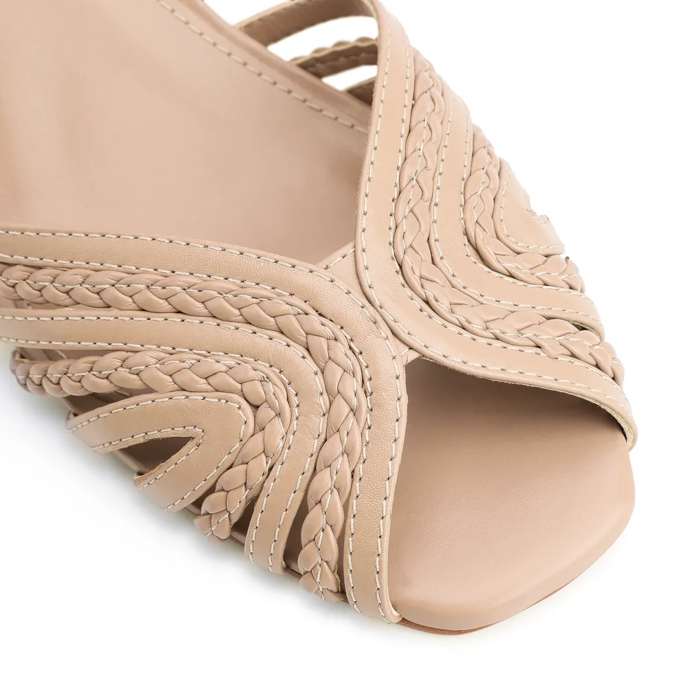 Peep Toe Couro/Trançado Alt Bege - imagem 6