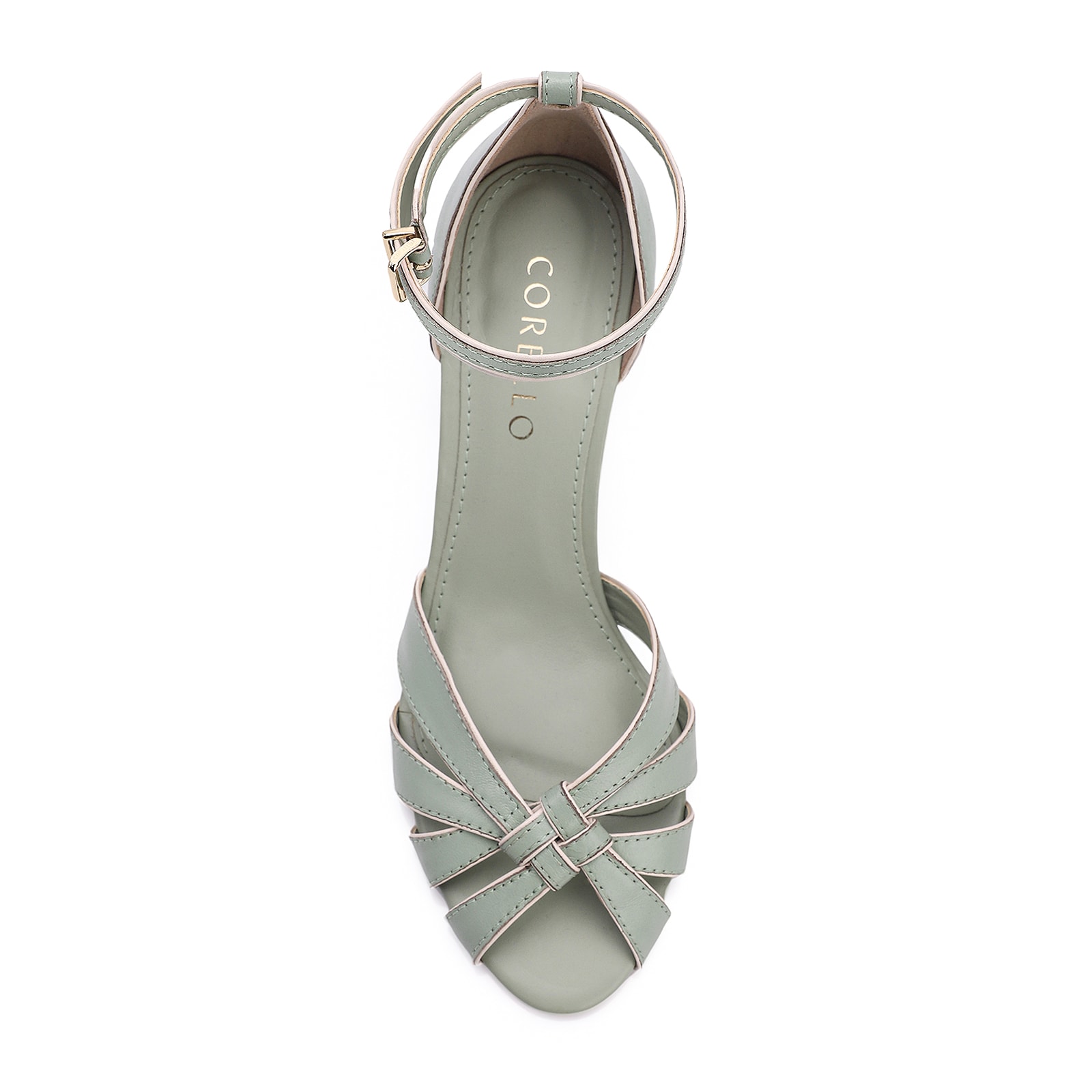 Peep Toe Couro Verde/Alt Off White