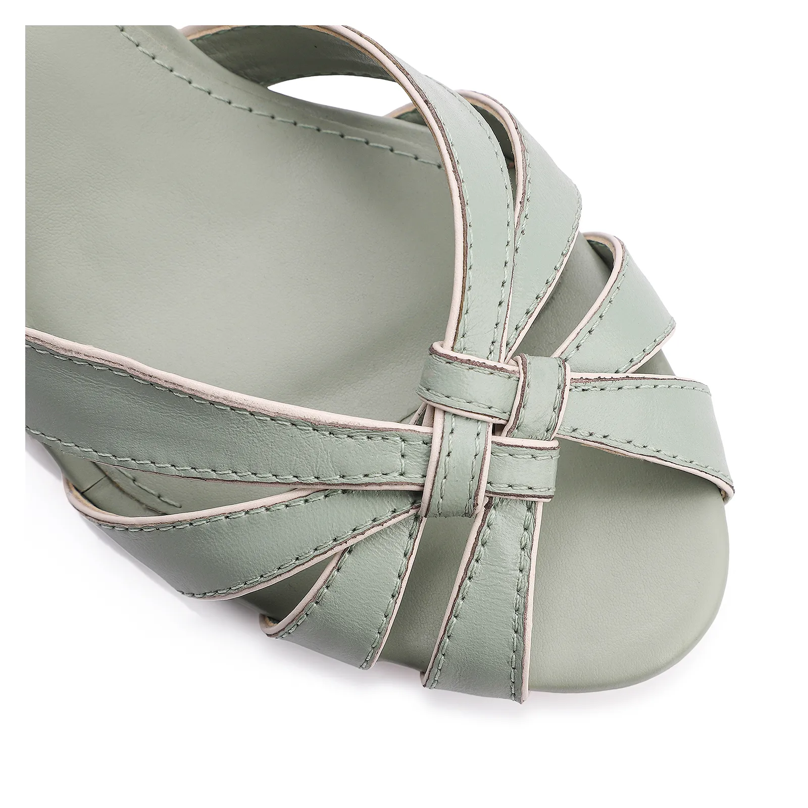 Peep Toe Couro Verde/Alt Off White