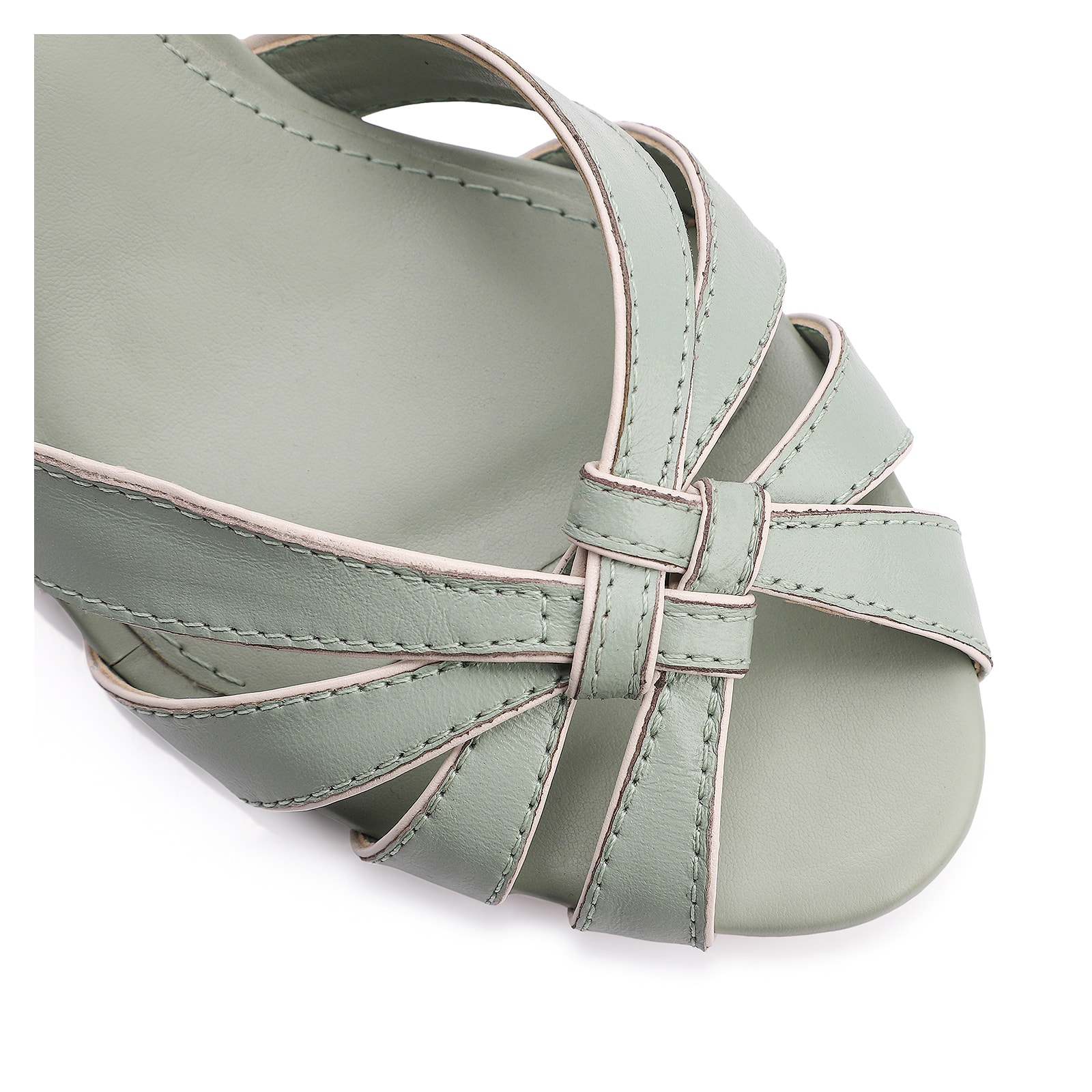 Peep Toe Couro Verde/Alt Off White