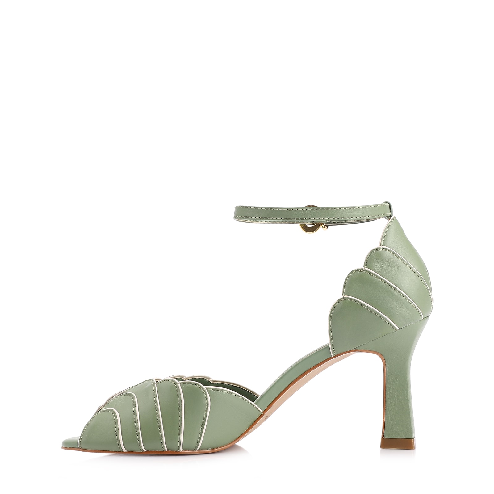 Peep Toe Couro Verde/Alt Off White