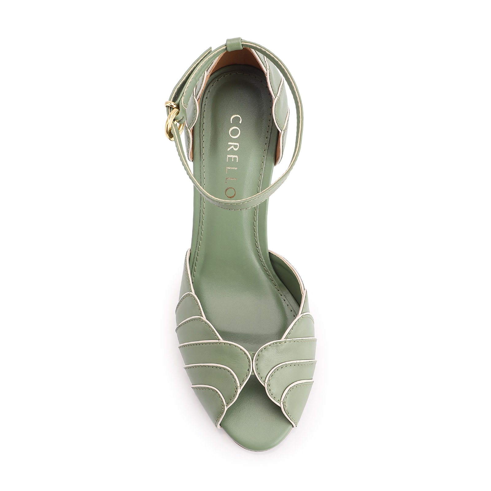 Peep Toe Couro Verde/Alt Off White