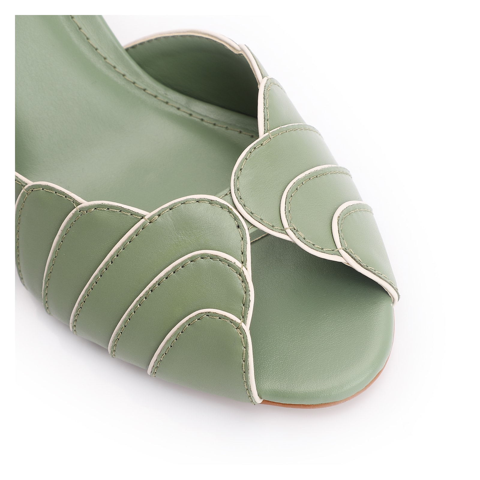 Peep Toe Couro Verde/Alt Off White