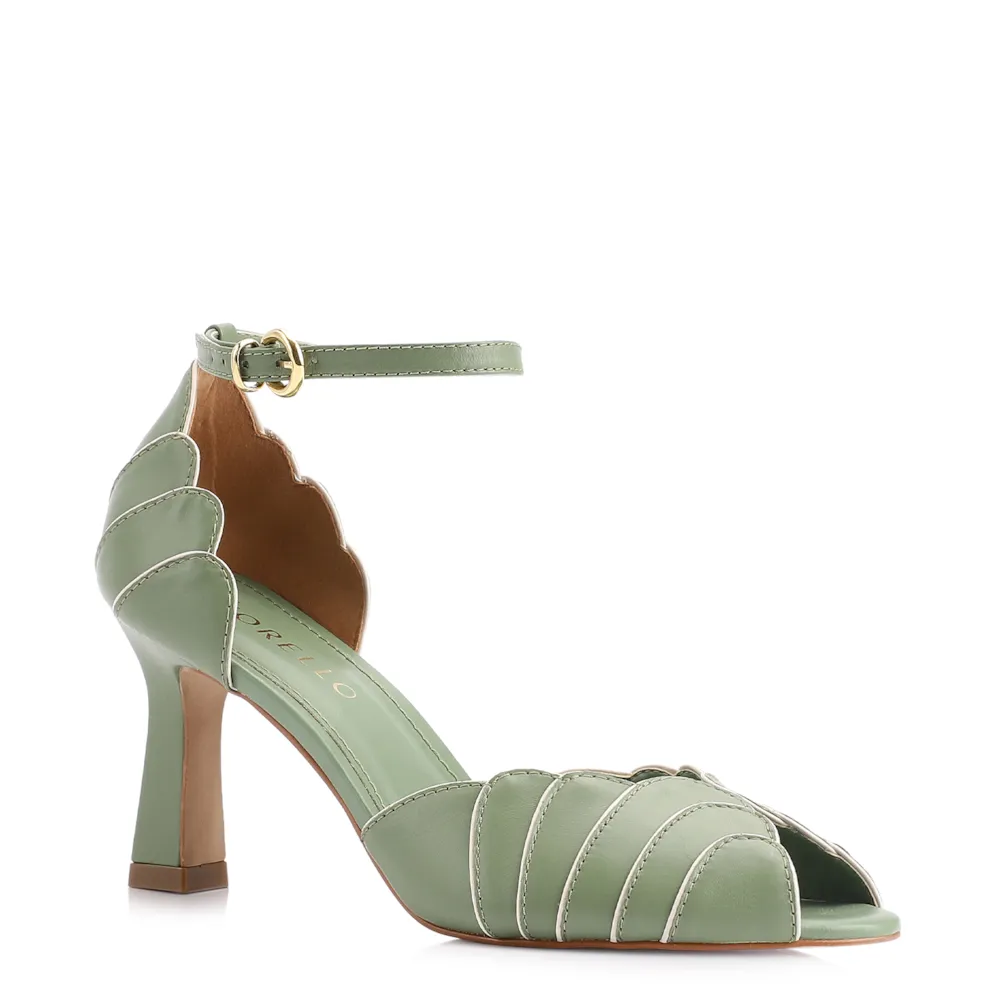 Peep Toe Couro Verde/Alt Off White