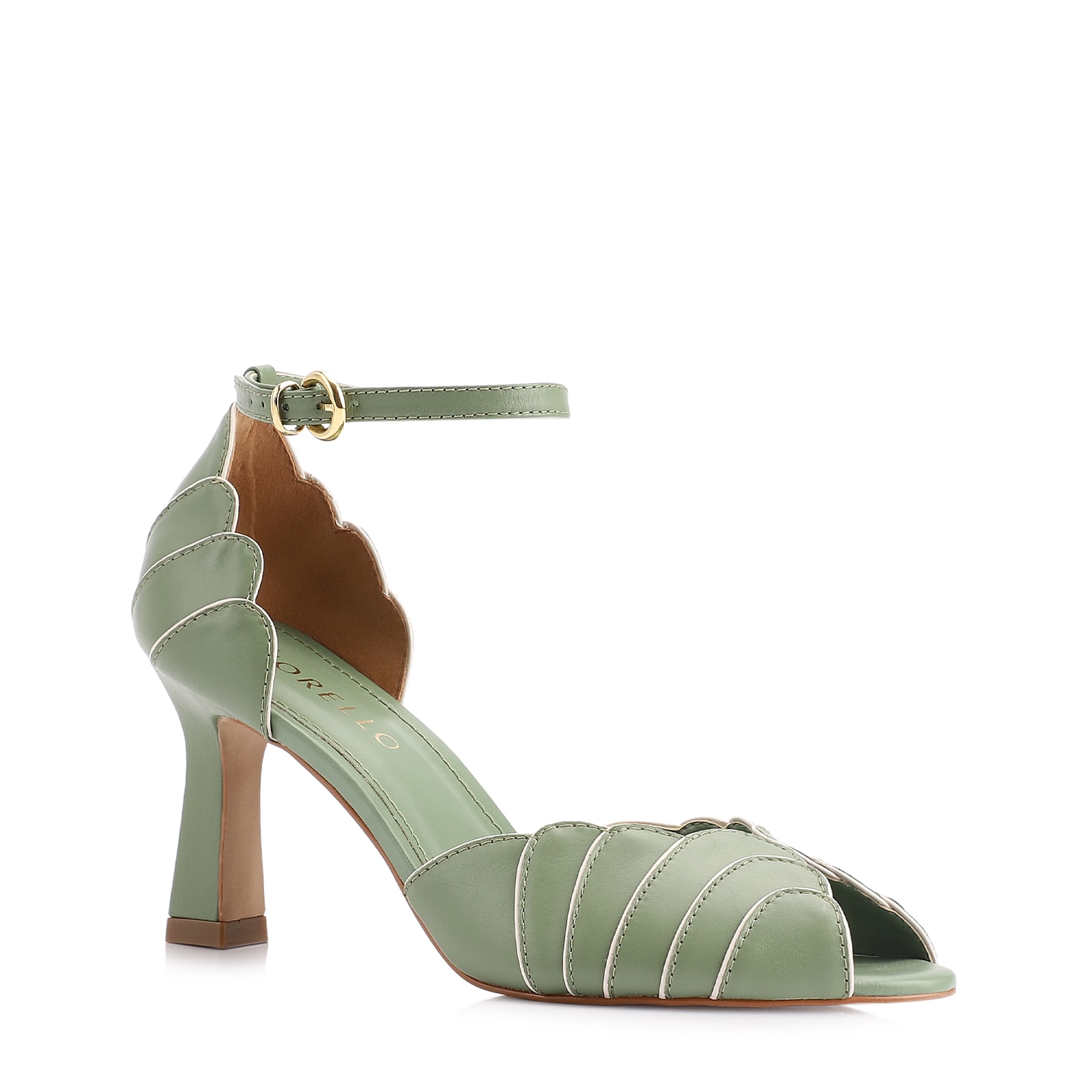 Peep Toe Couro Verde/Alt Off White
