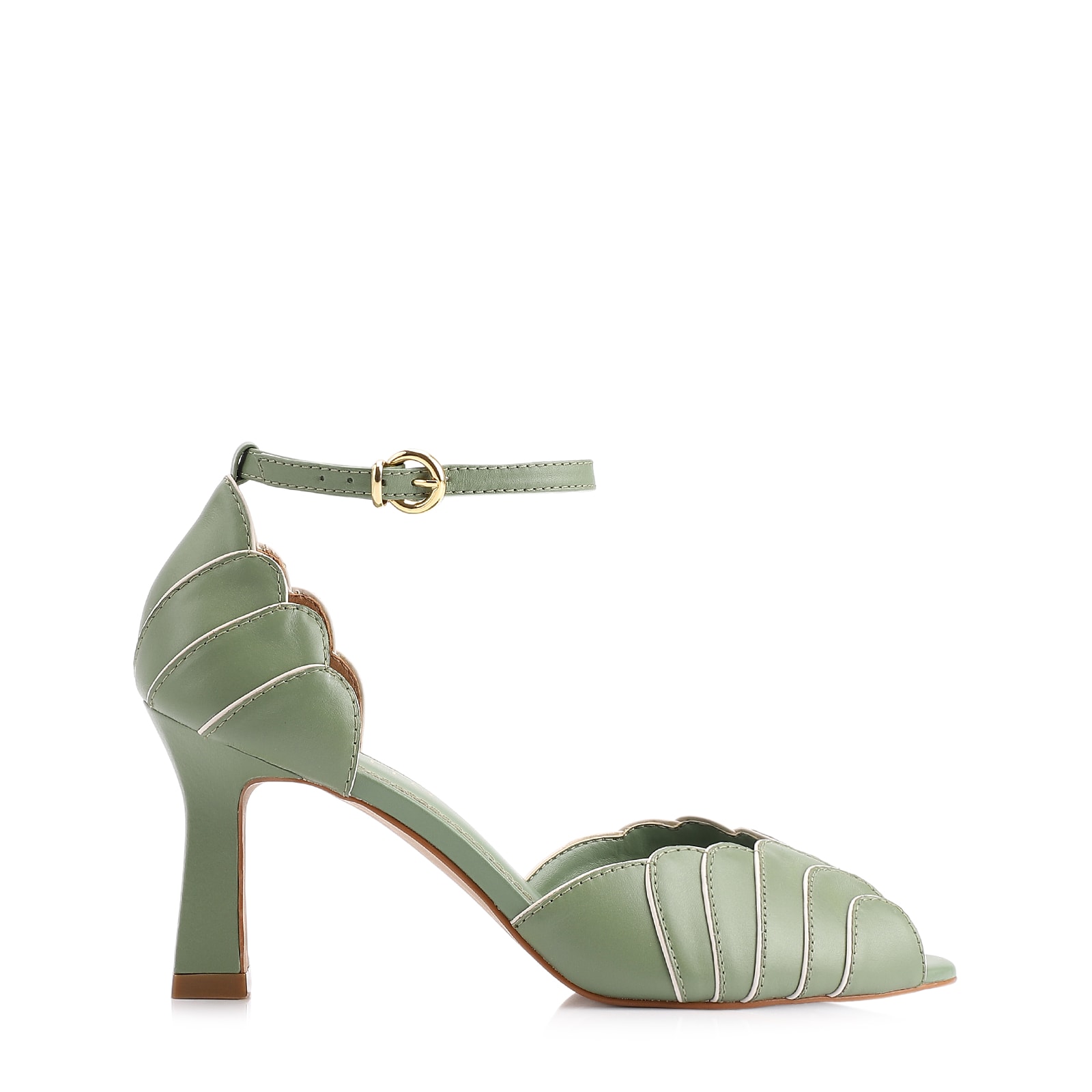 Peep Toe Couro Verde/Alt Off White