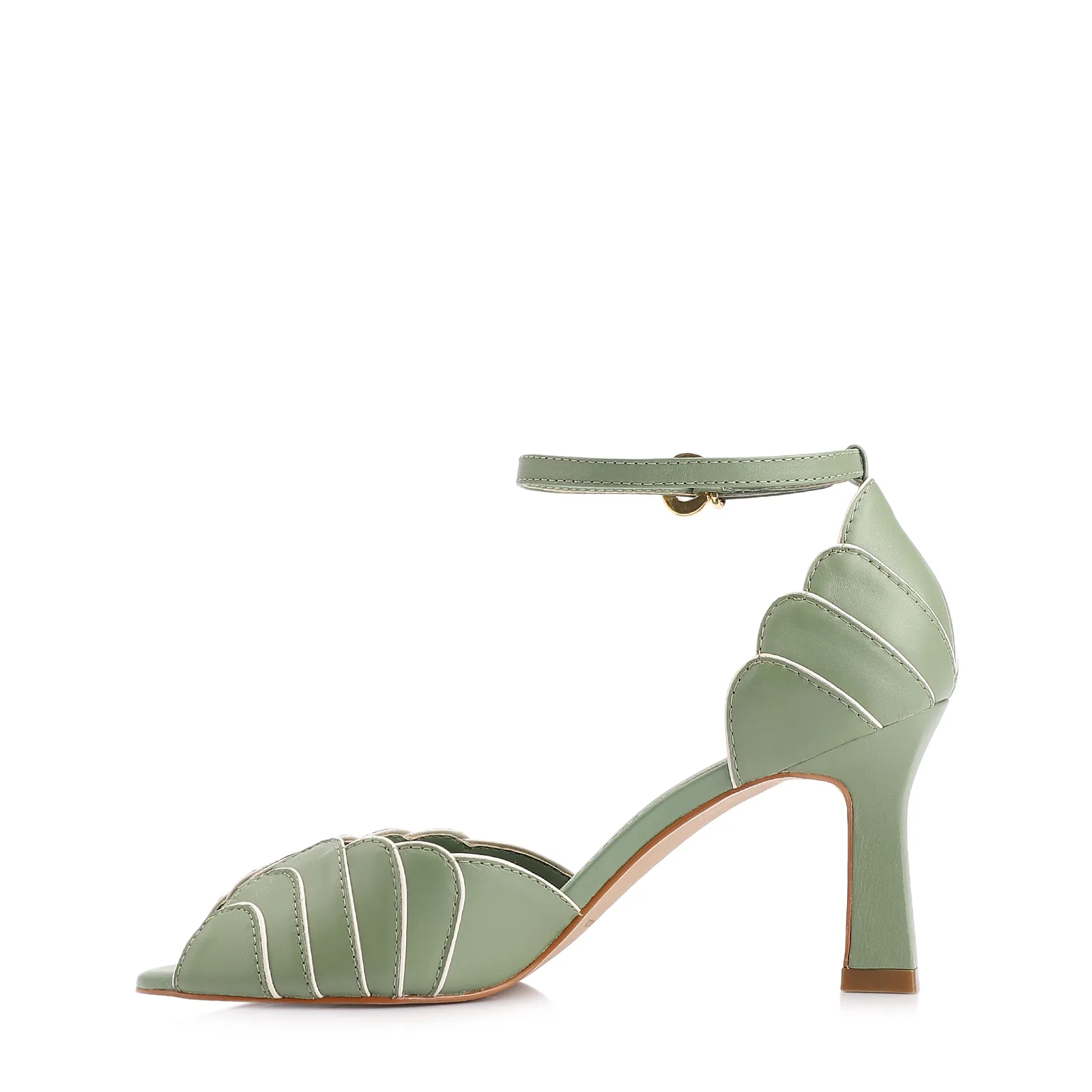 Peep Toe Couro Verde/Alt Off White