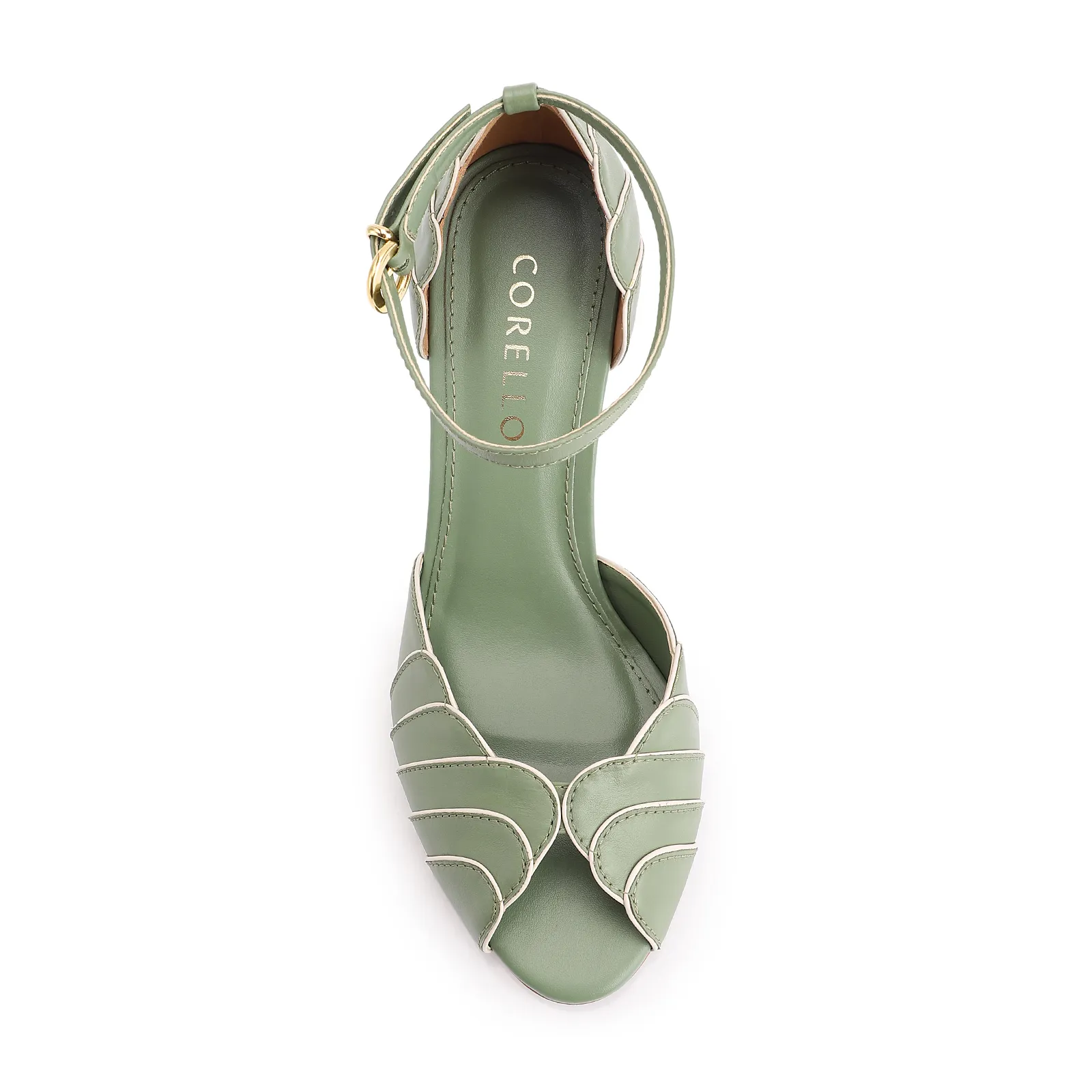 Peep Toe Couro Verde/Alt Off White