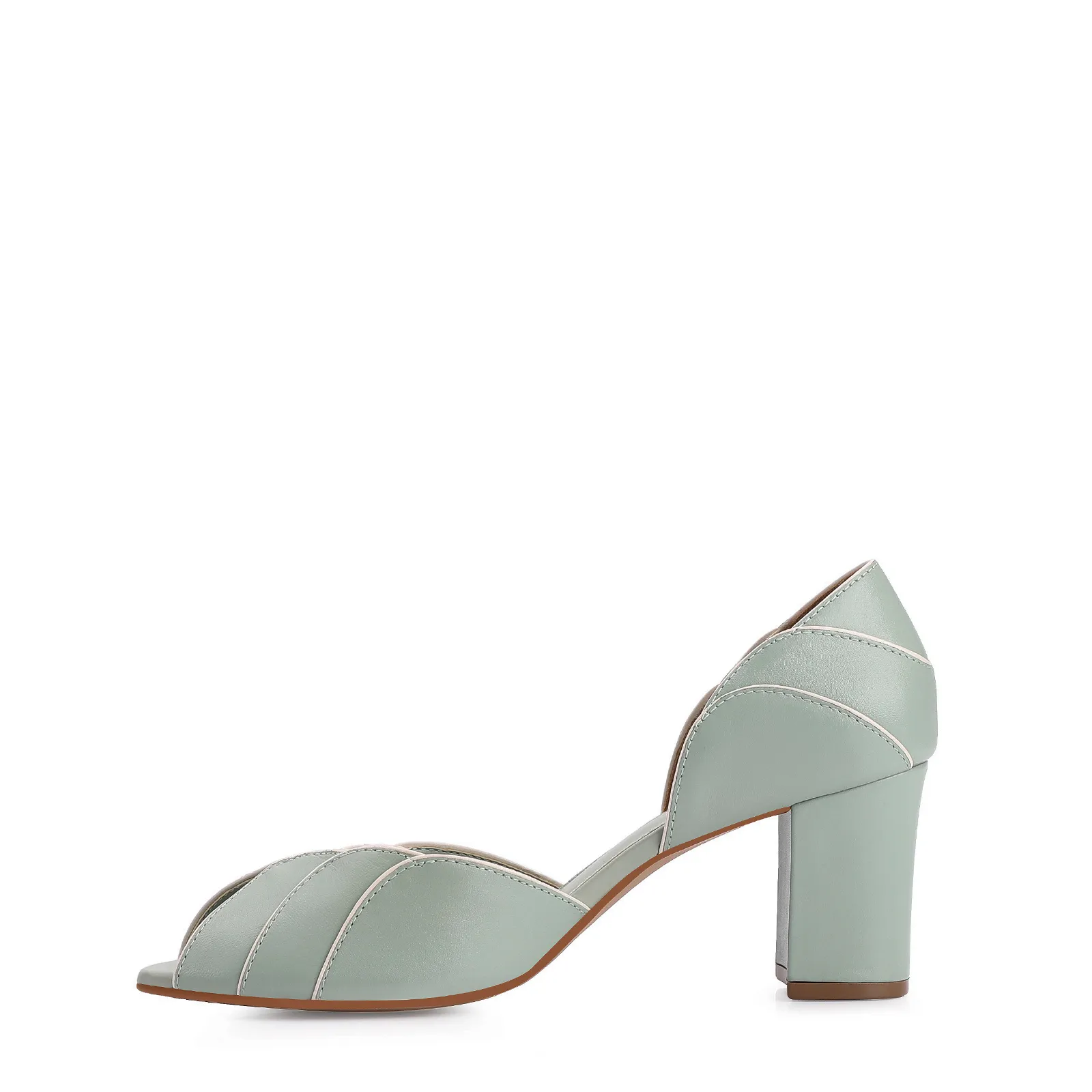 Peep Toe Couro Verde/Alt Off White