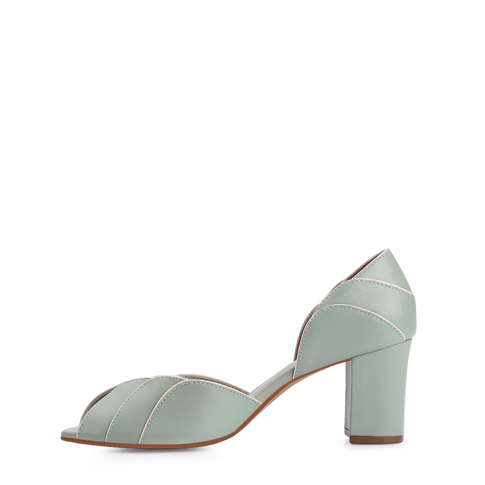 Peep Toe Couro Verde/Alt Off White
