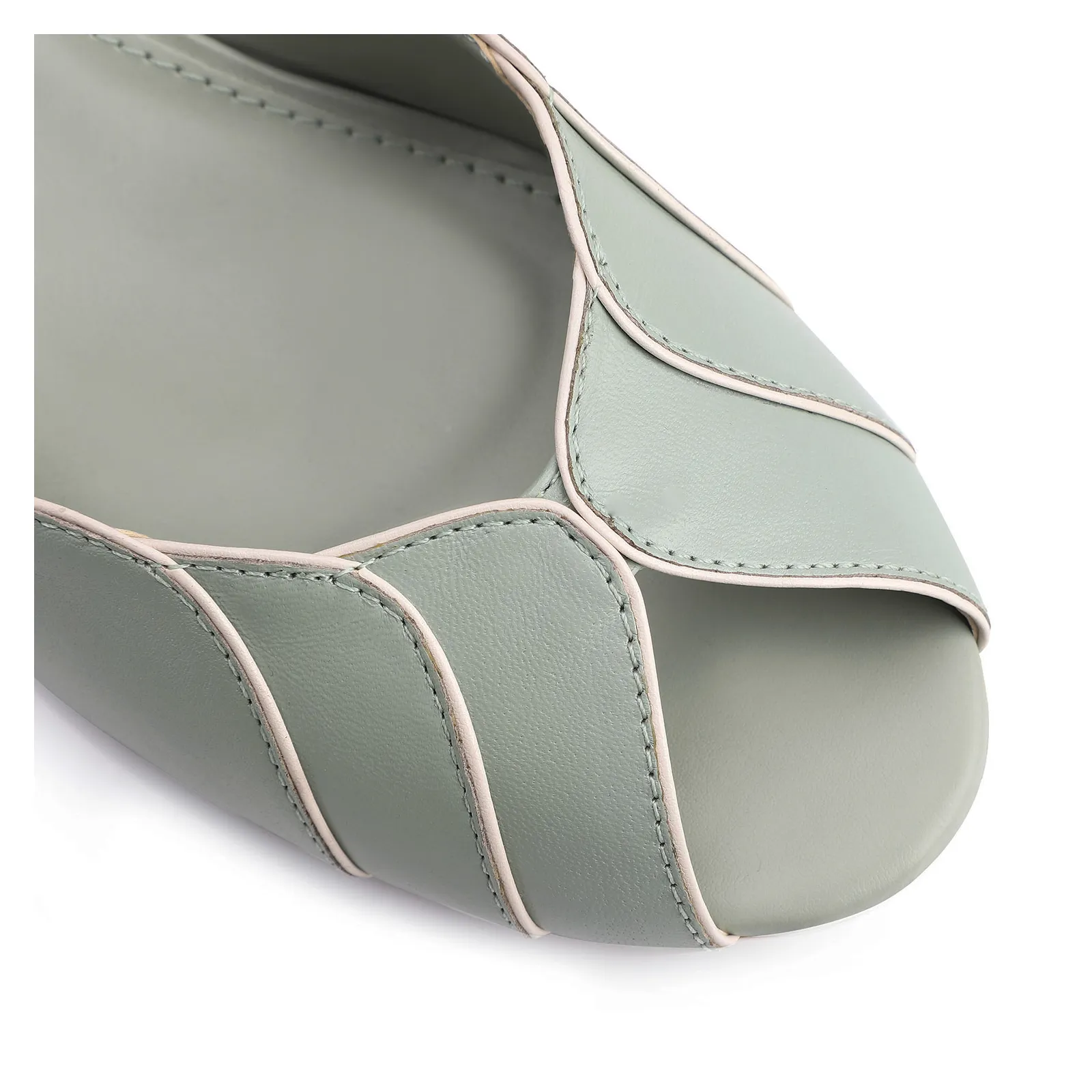 Peep Toe Couro Verde/Alt Off White