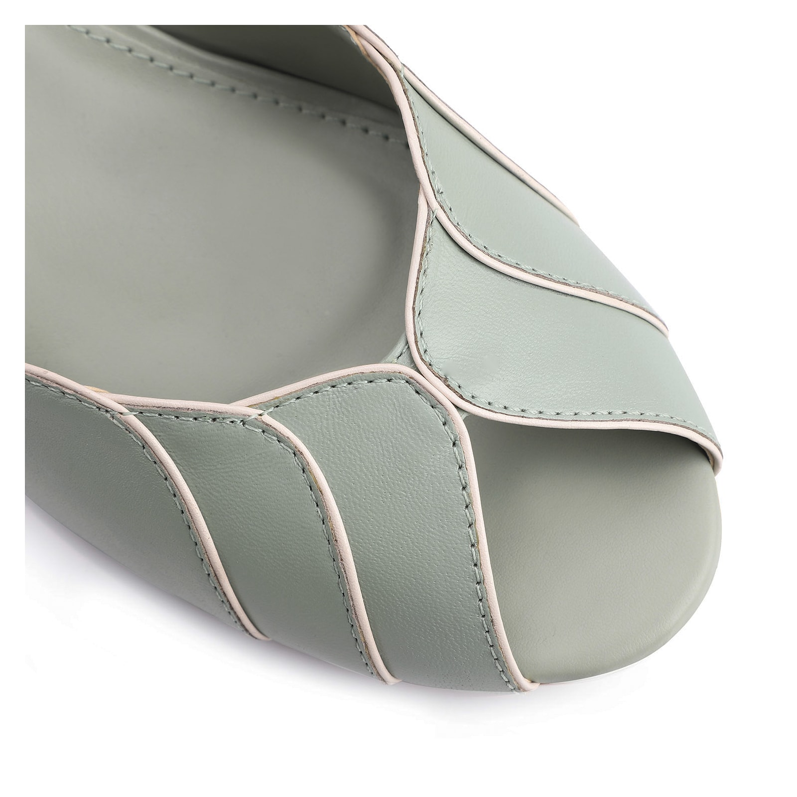 Peep Toe Couro Verde/Alt Off White