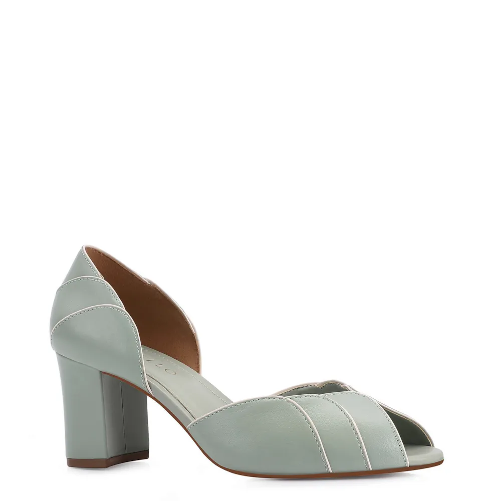 Peep Toe Couro Verde/Alt Off White