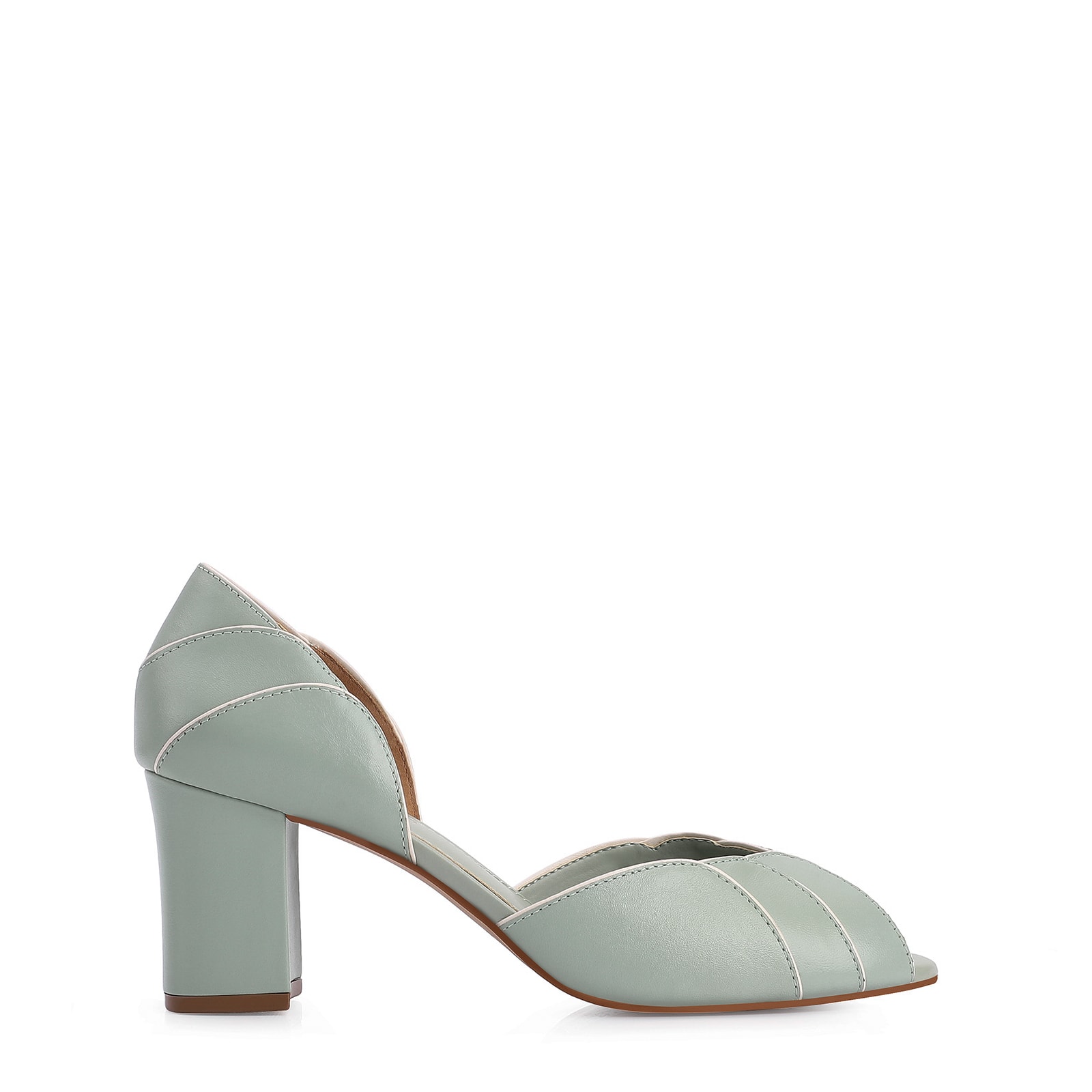 Peep Toe Couro Verde/Alt Off White
