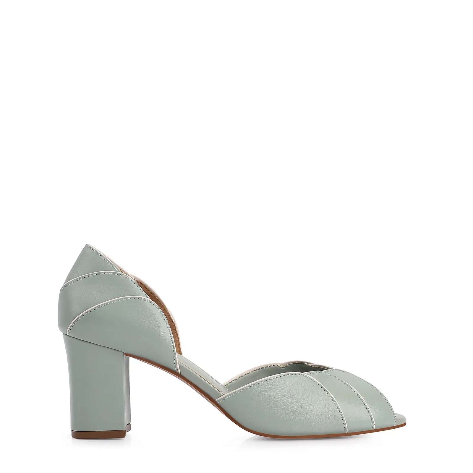 Peep Toe Couro Verde/Alt Off White