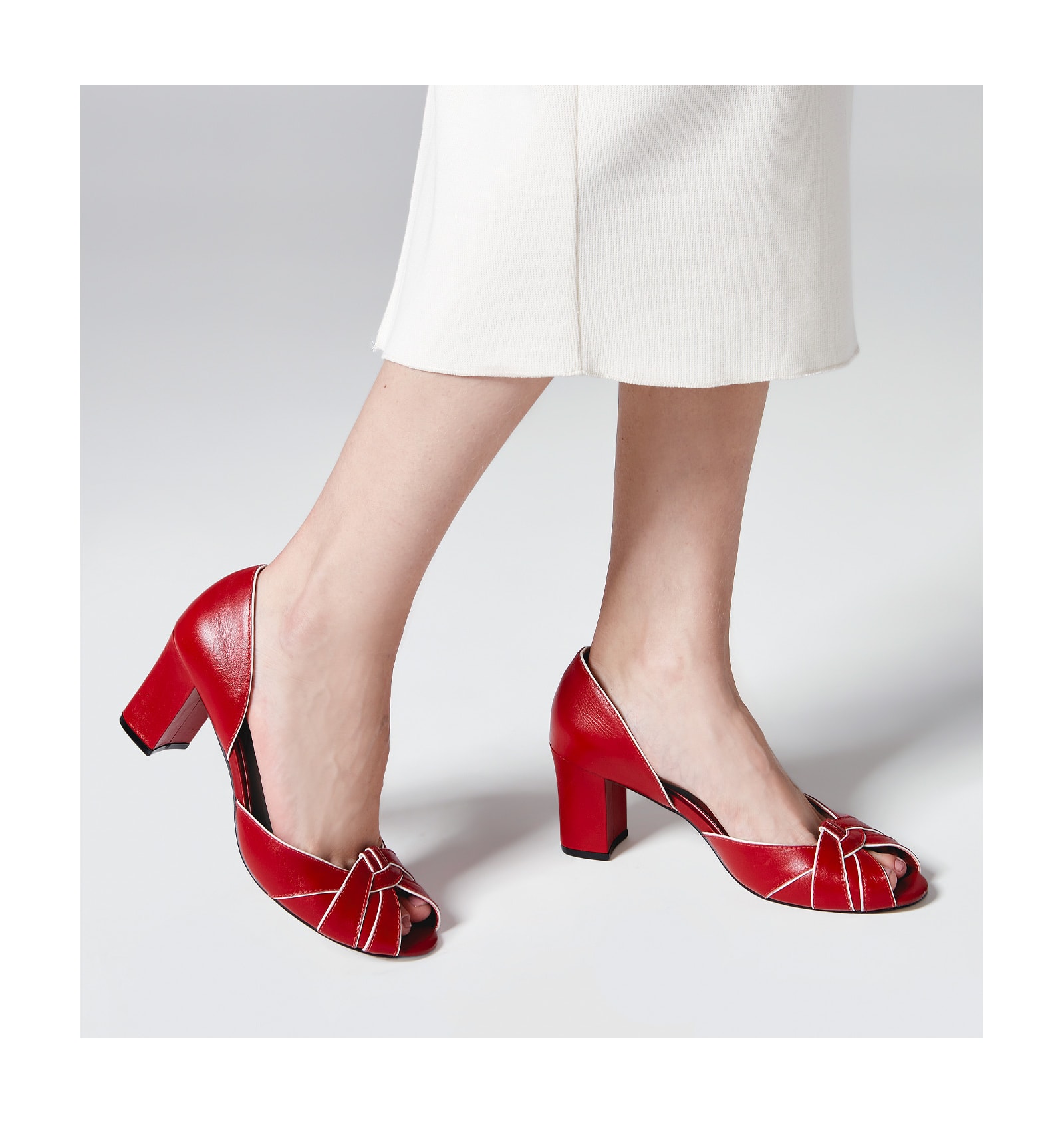 Peep Toe Couro Vermelho