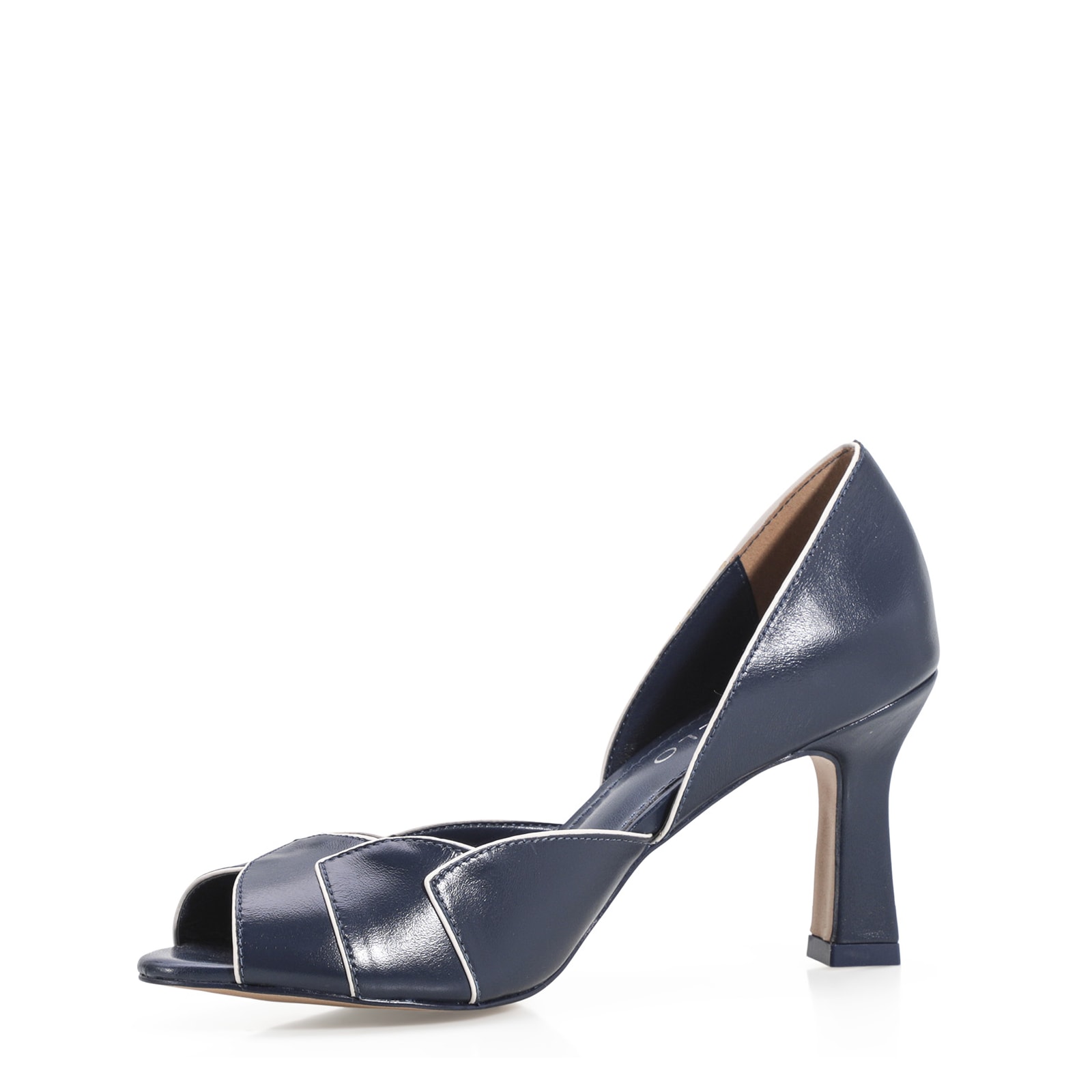 Peep Toe Details Couro Azul/Off White