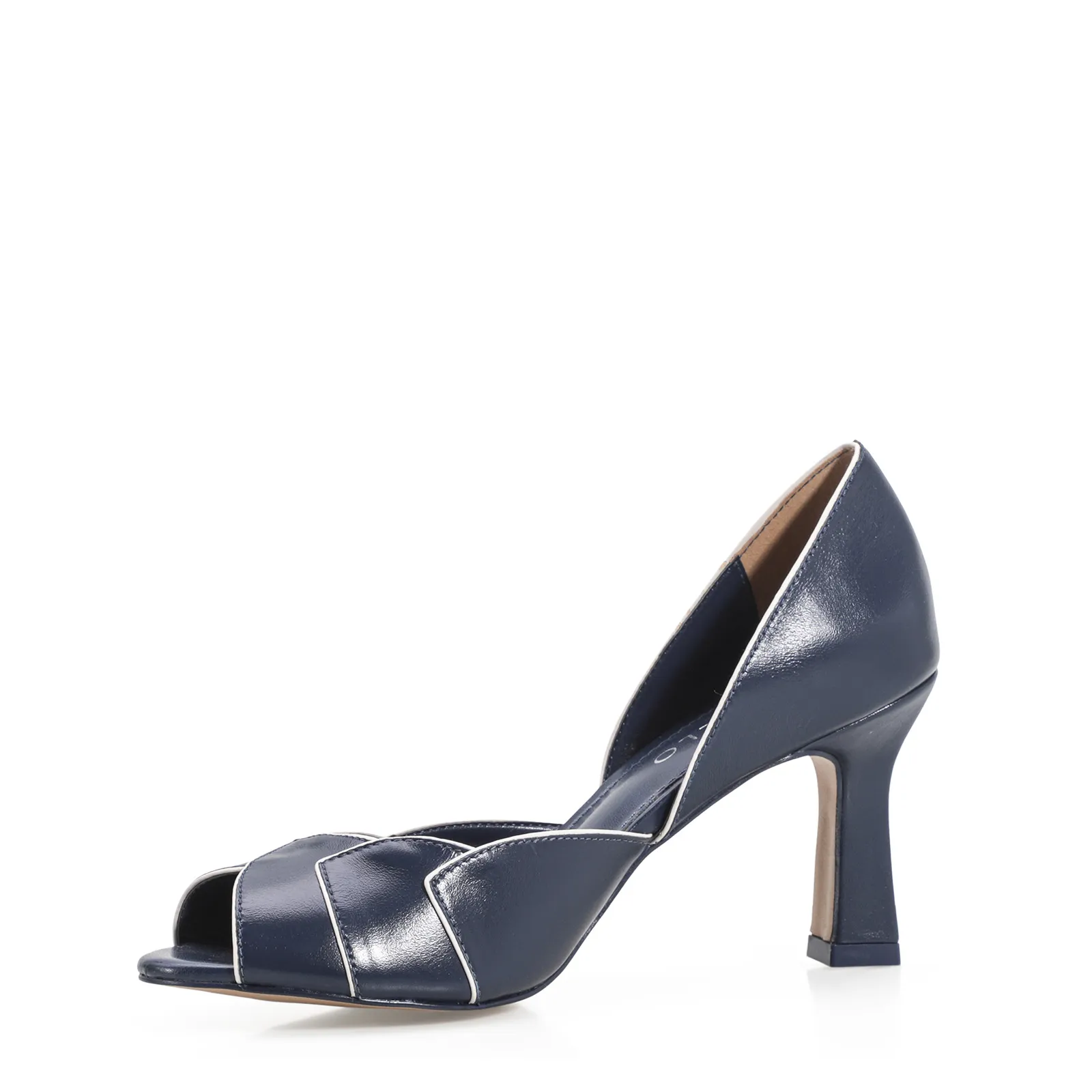 Peep Toe Details Couro Azul/Off White