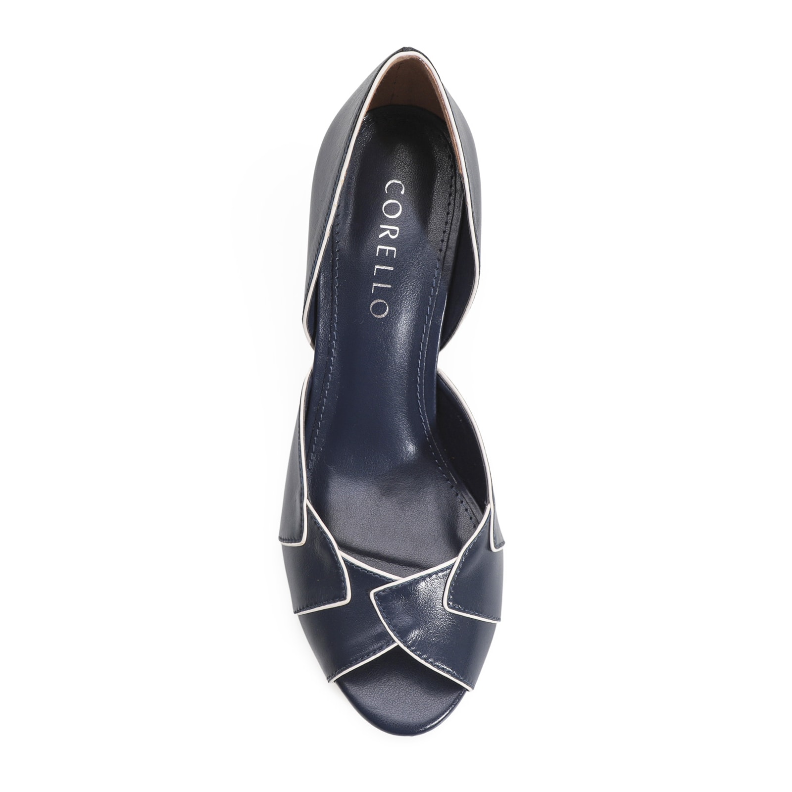 Peep Toe Details Couro Azul/Off White