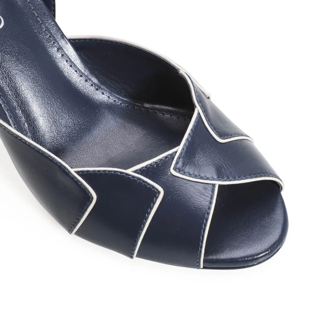 Peep Toe Details Couro Azul/Off White - imagem 6