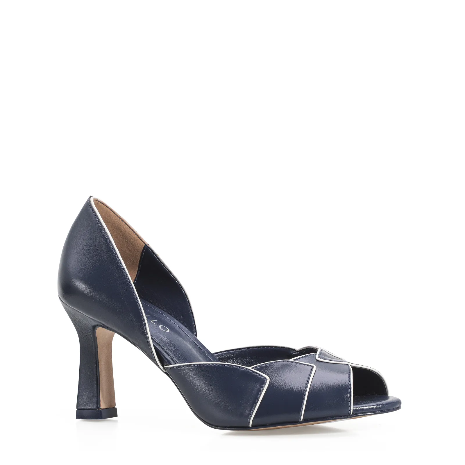 Peep Toe Details Couro Azul/Off White