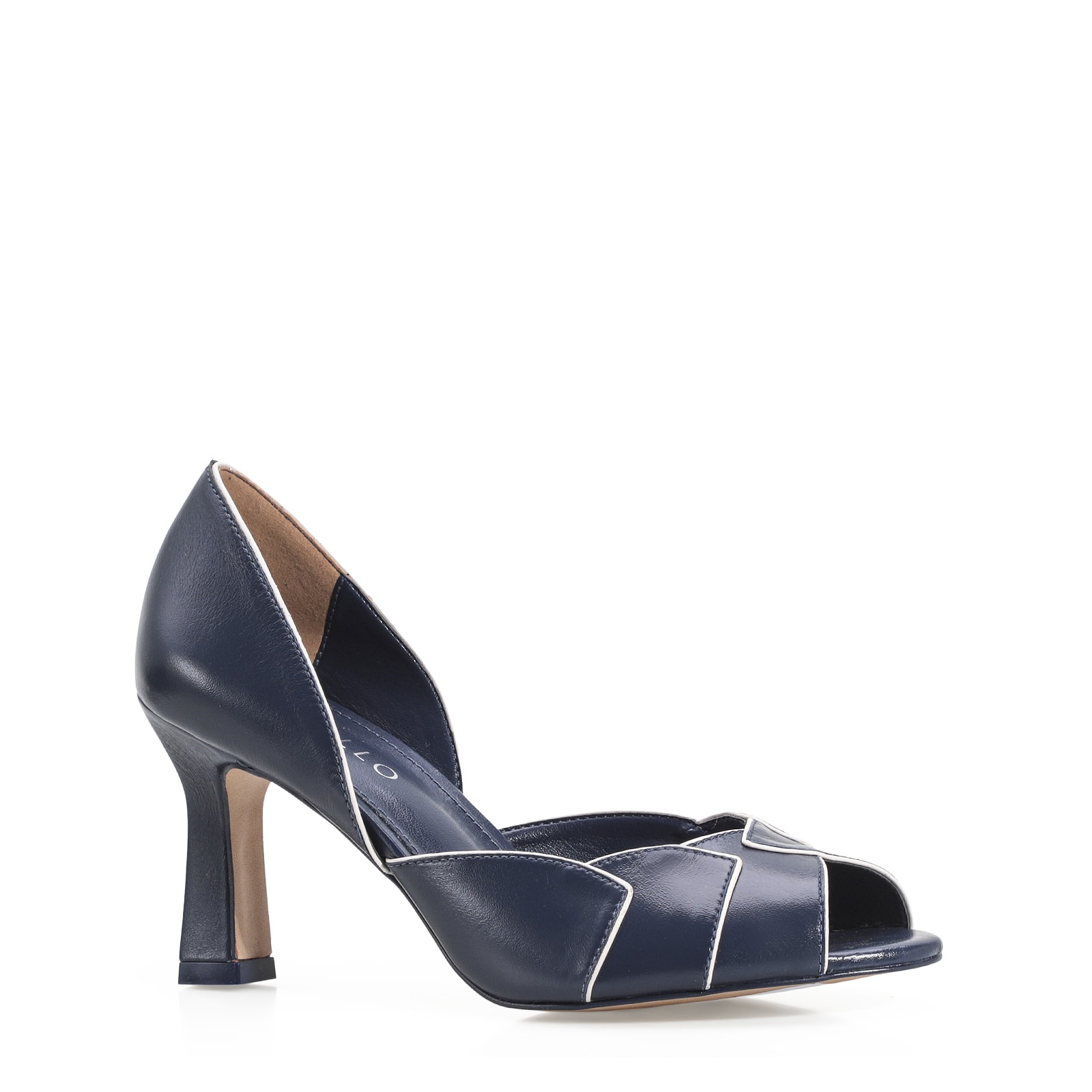 Peep Toe Details Couro Azul/Off White