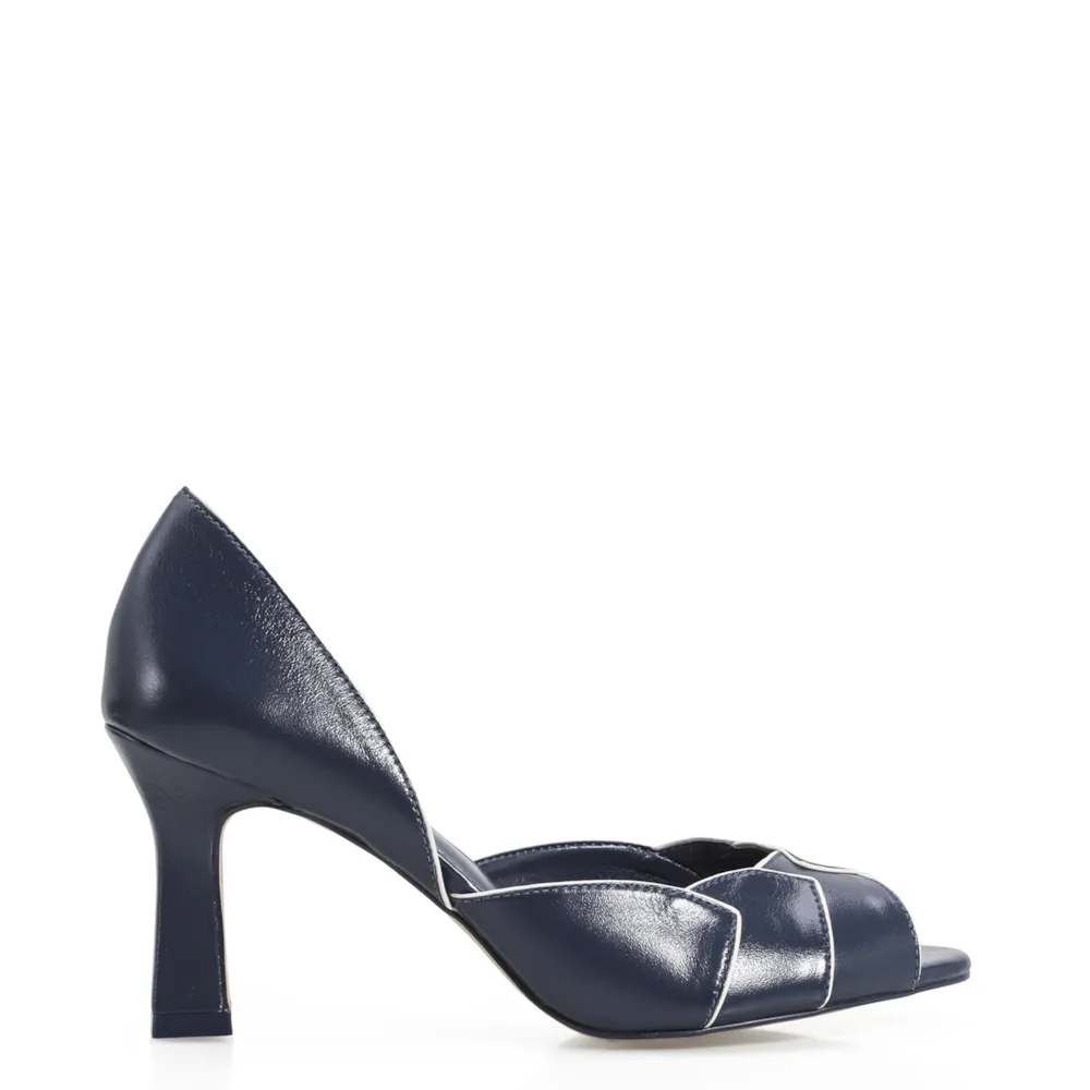 Peep Toe Details Couro Azul/Off White - imagem 2