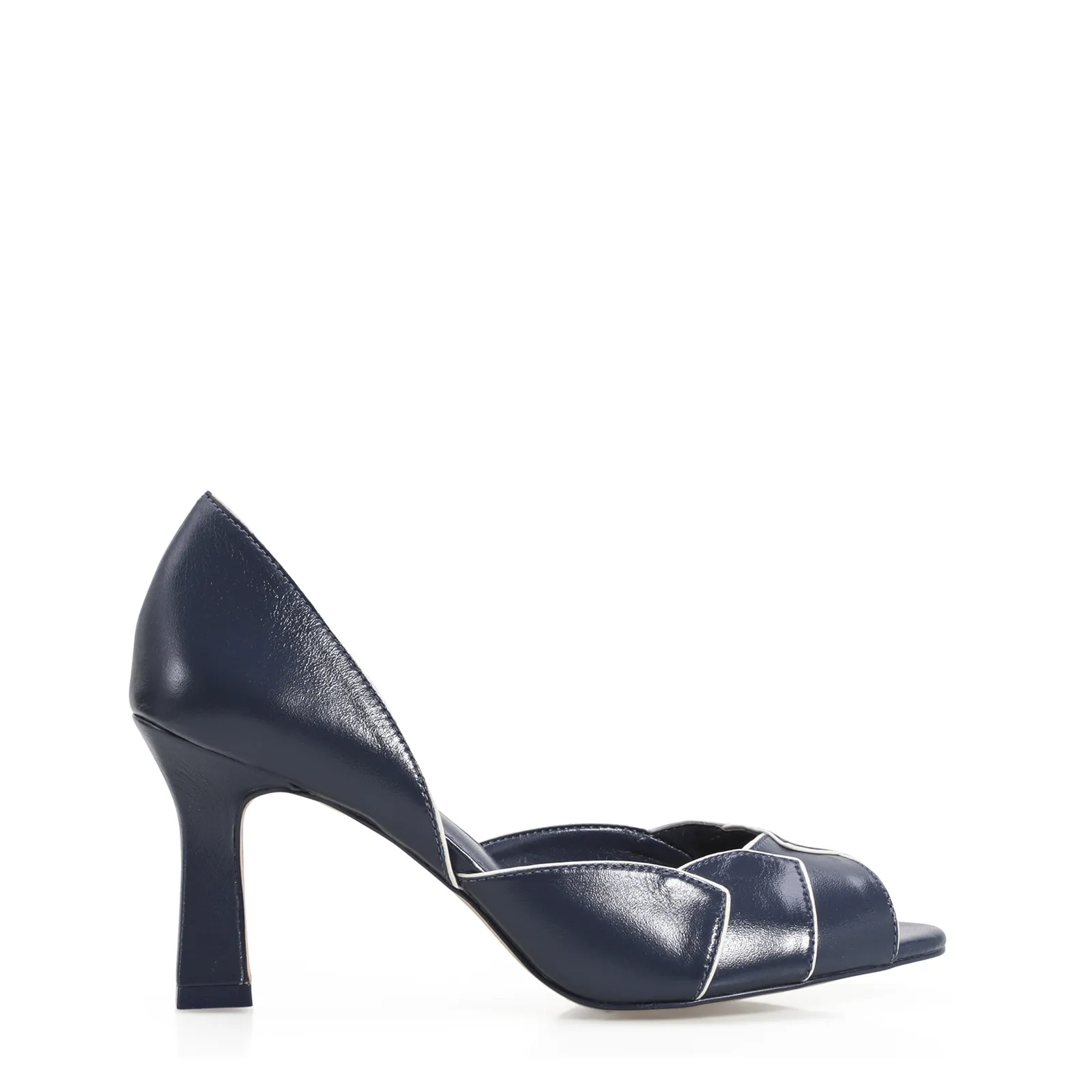 Peep Toe Details Couro Azul/Off White