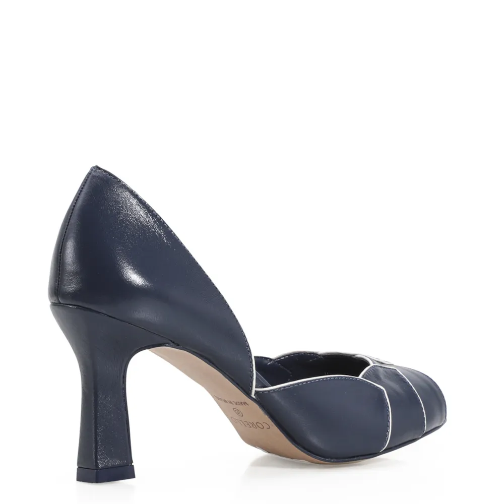 Peep Toe Details Couro Azul/Off White - imagem 3