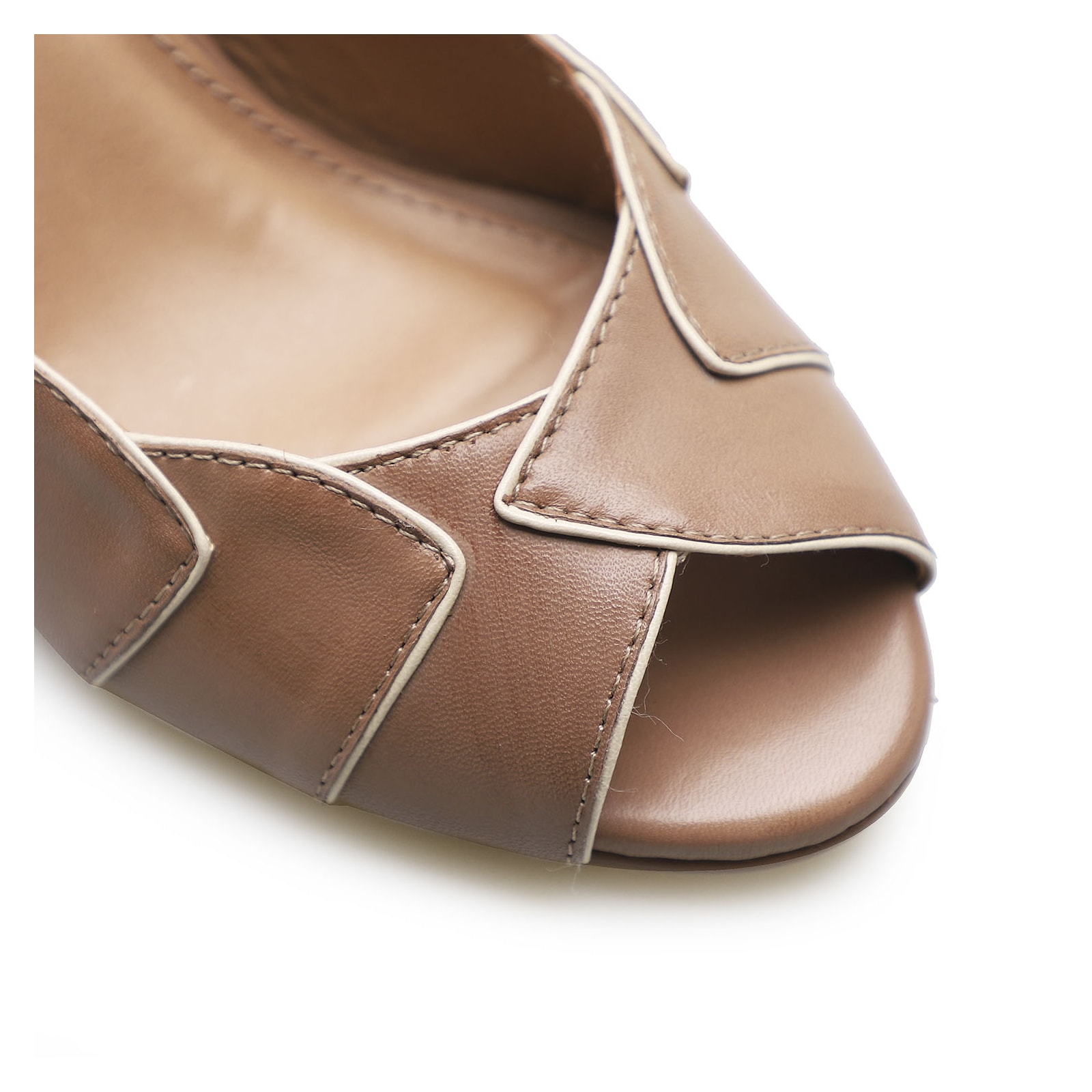 Peep Toe Details Couro Bege
