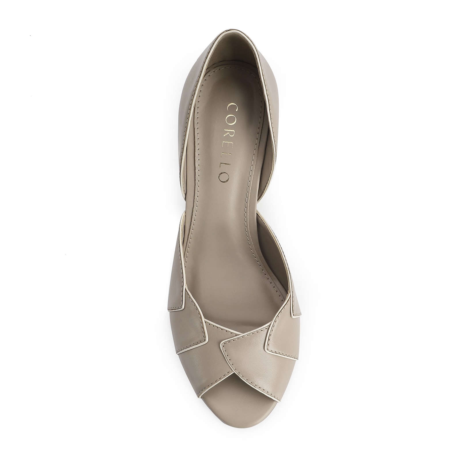 Peep Toe Details Couro Bege/Alt Off White