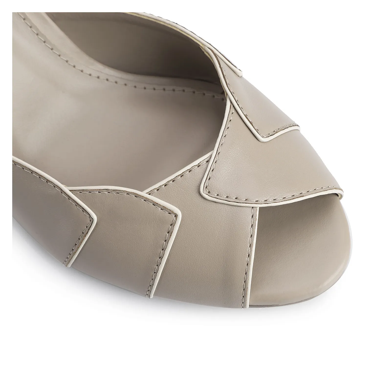 Peep Toe Details Couro Bege/Alt Off White
