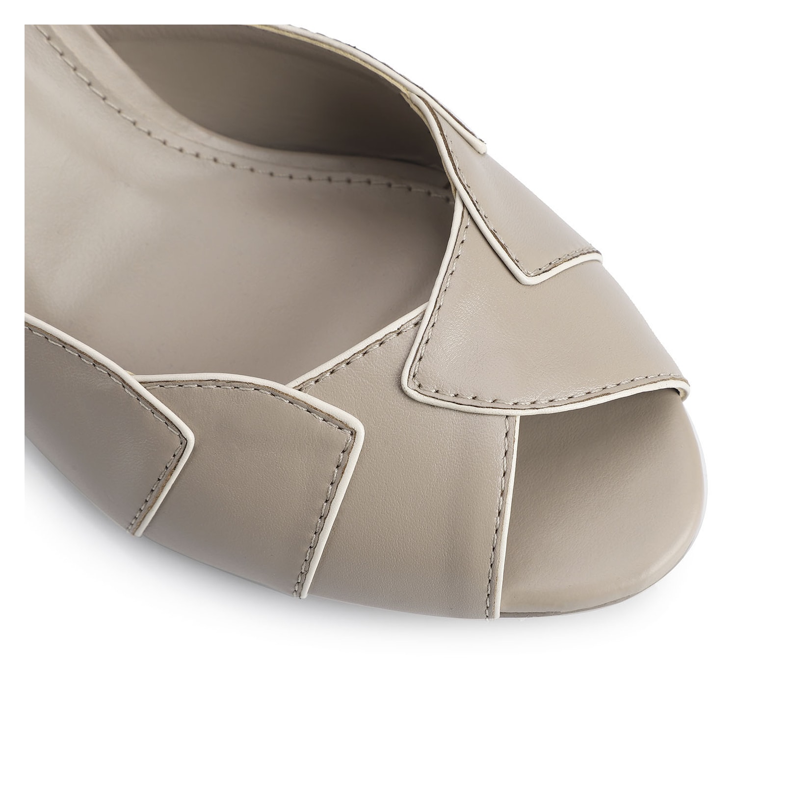 Peep Toe Details Couro Bege/Alt Off White