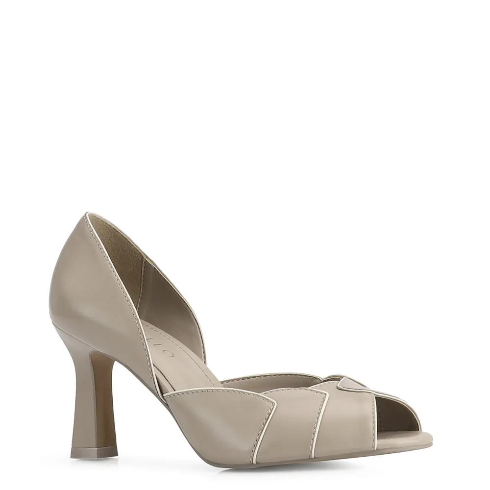 Peep Toe Details Couro Bege/Alt Off White