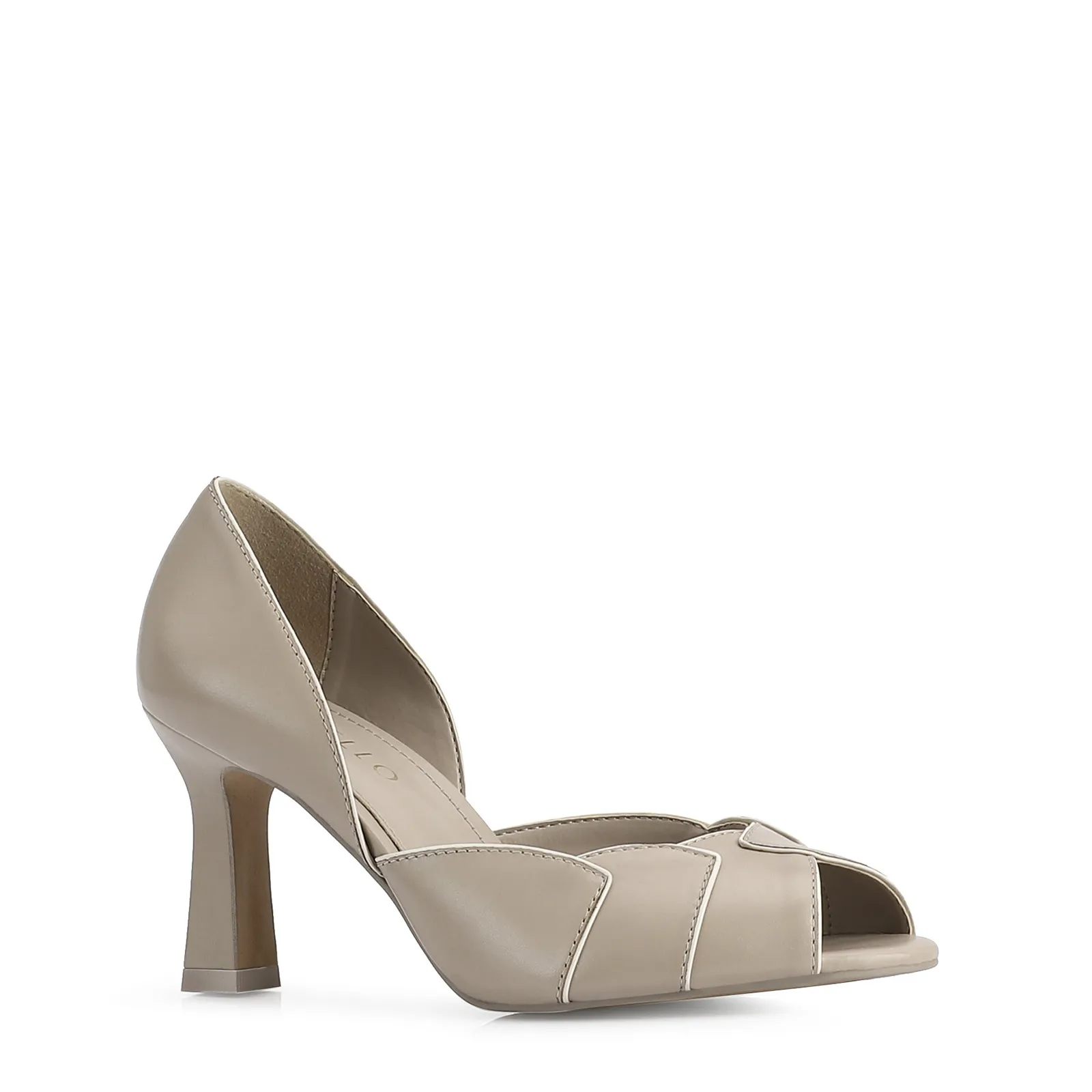 Peep Toe Details Couro Bege/Alt Off White