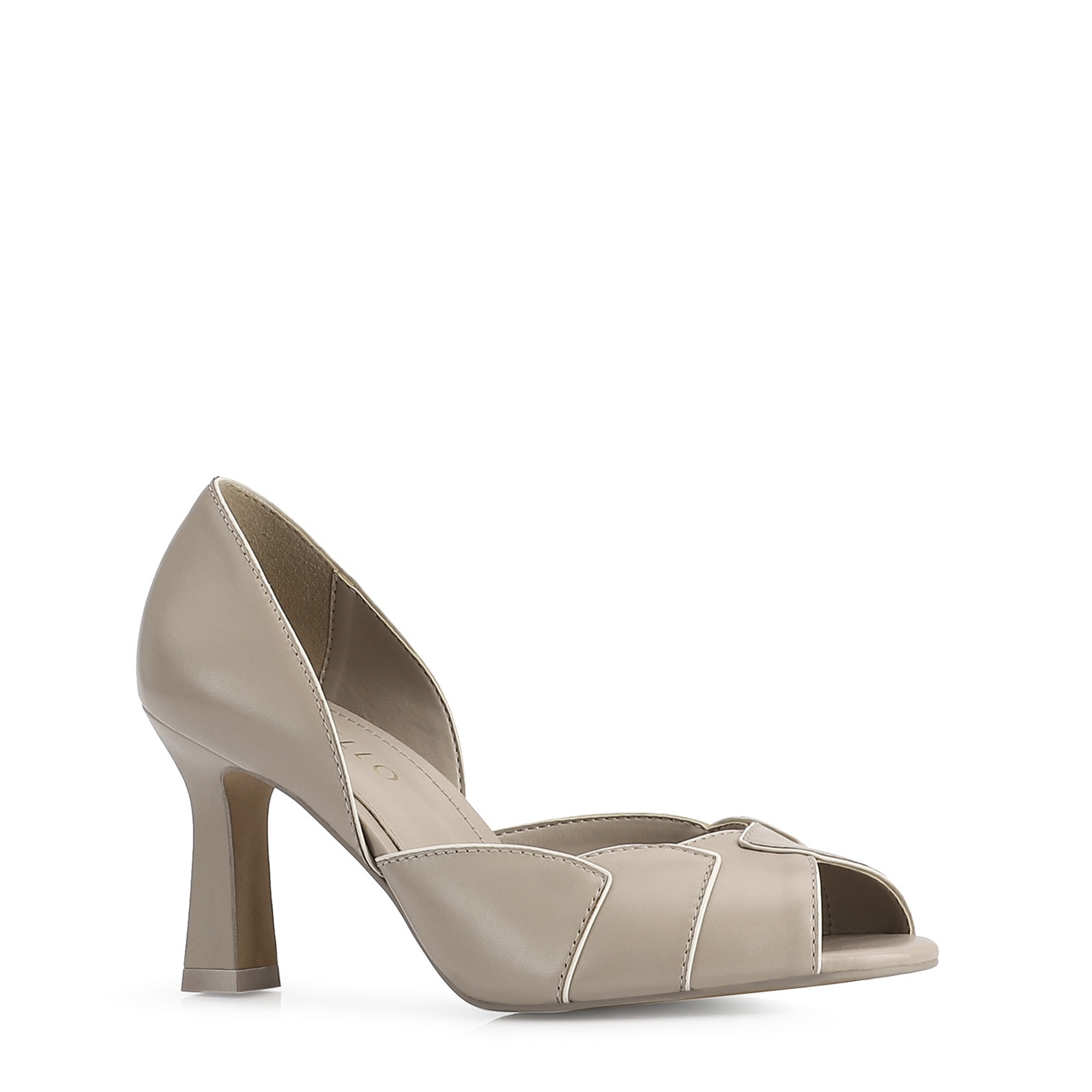 Peep Toe Details Couro Bege/Alt Off White