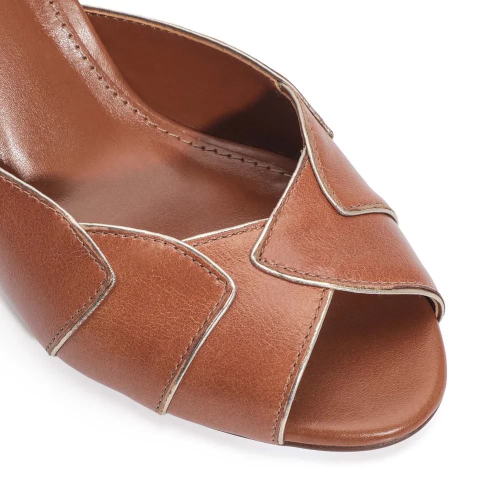 Peep Toe Details Couro Caramelo - imagem 7
