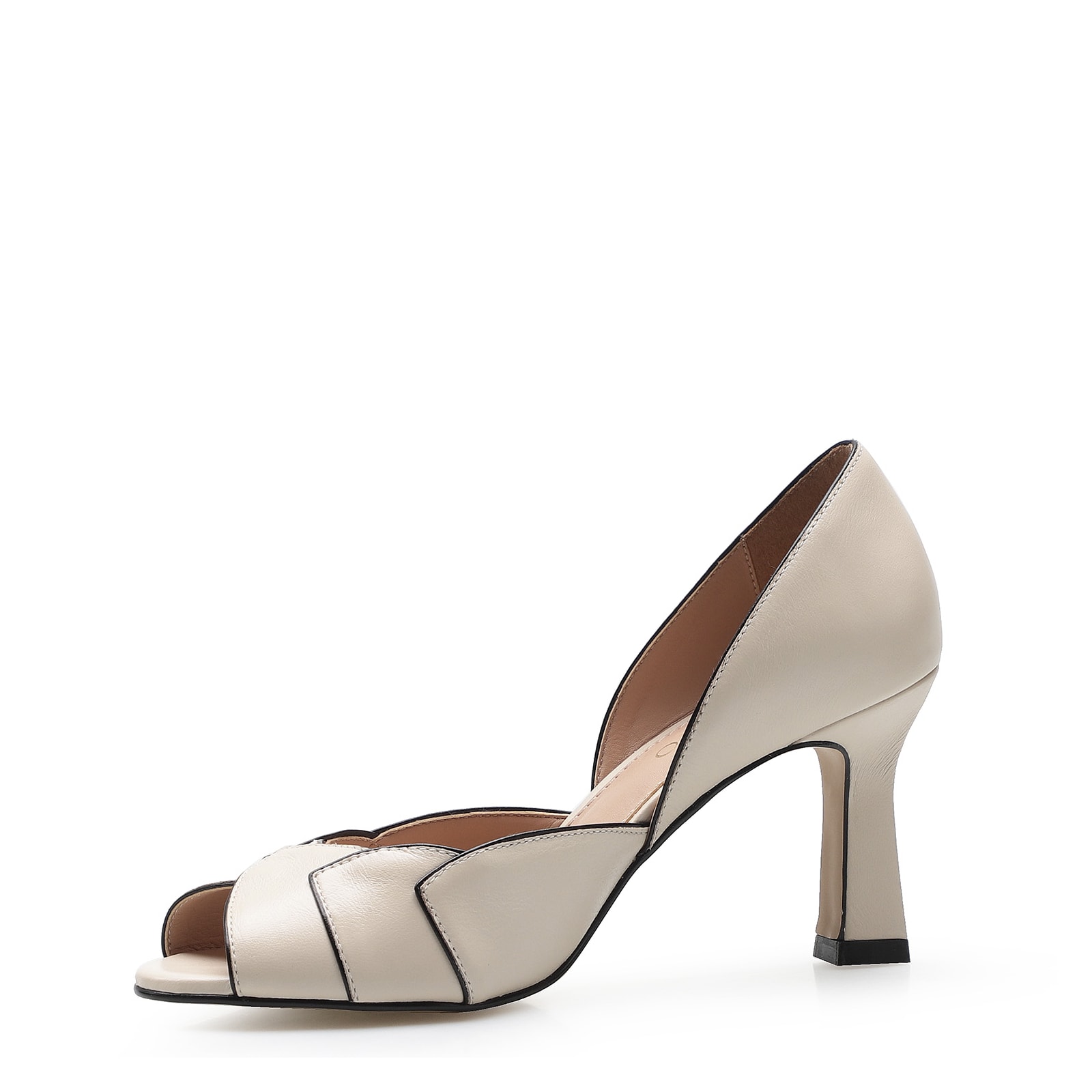 Peep Toe Details Couro Off White