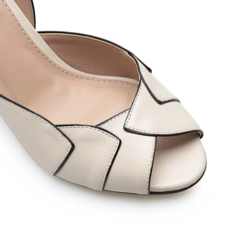 Peep Toe Details Couro Off White - imagem 6