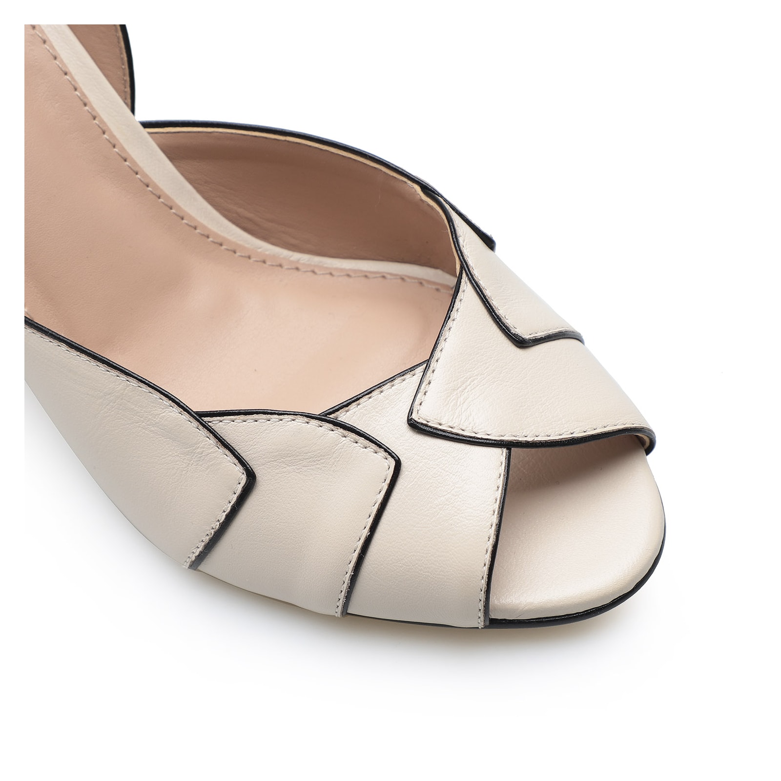 Peep Toe Details Couro Off White