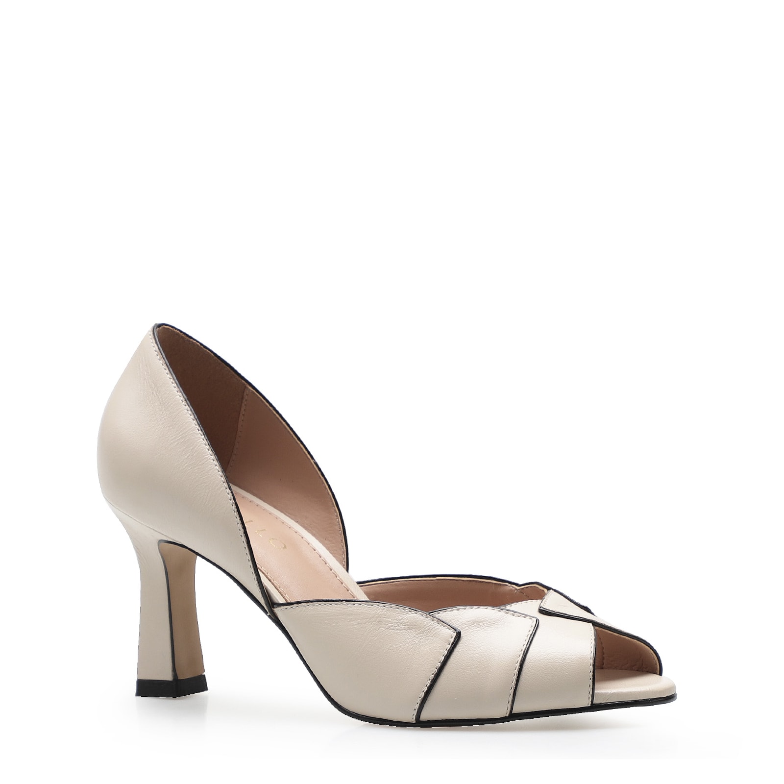 Peep Toe Details Couro Off White
