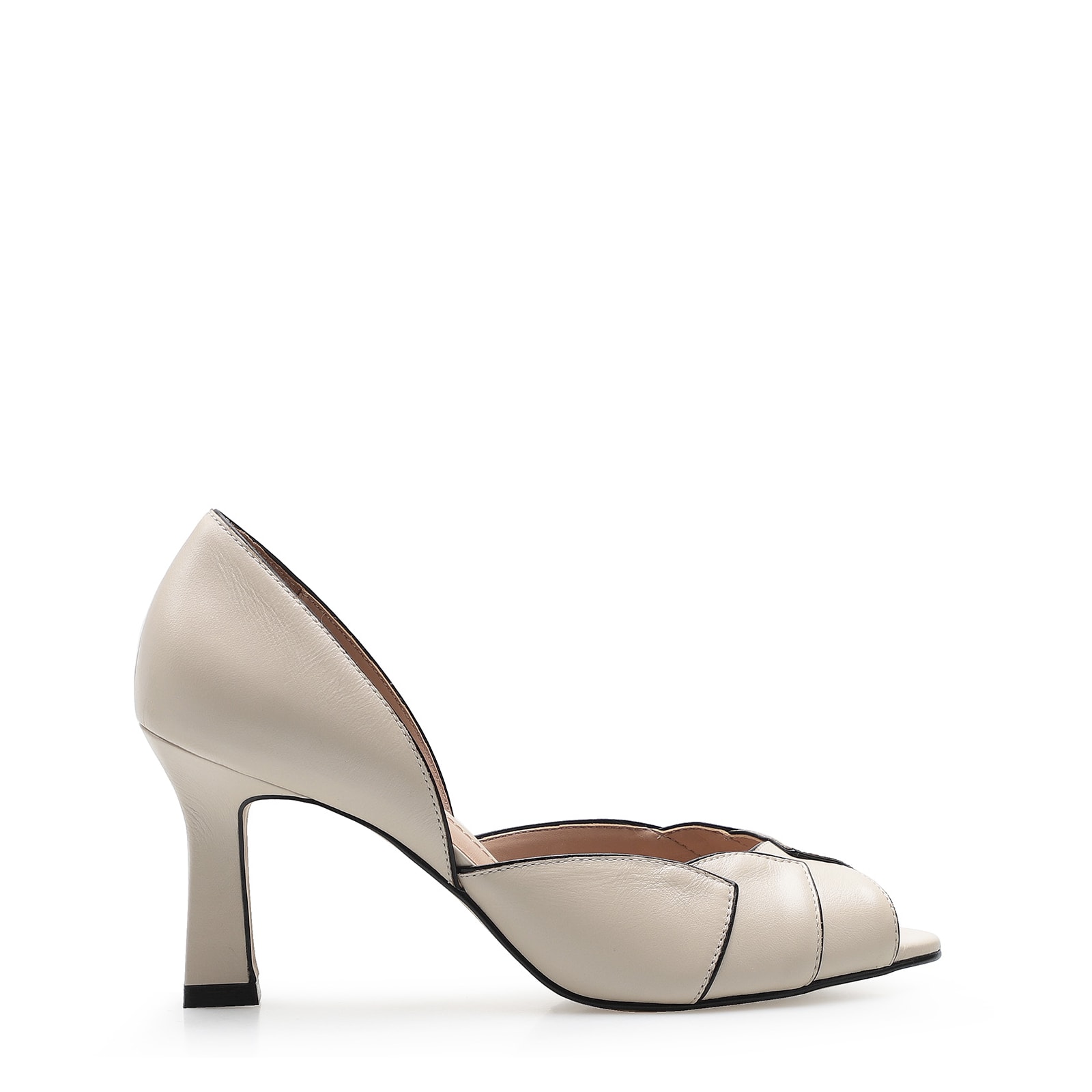 Peep Toe Details Couro Off White