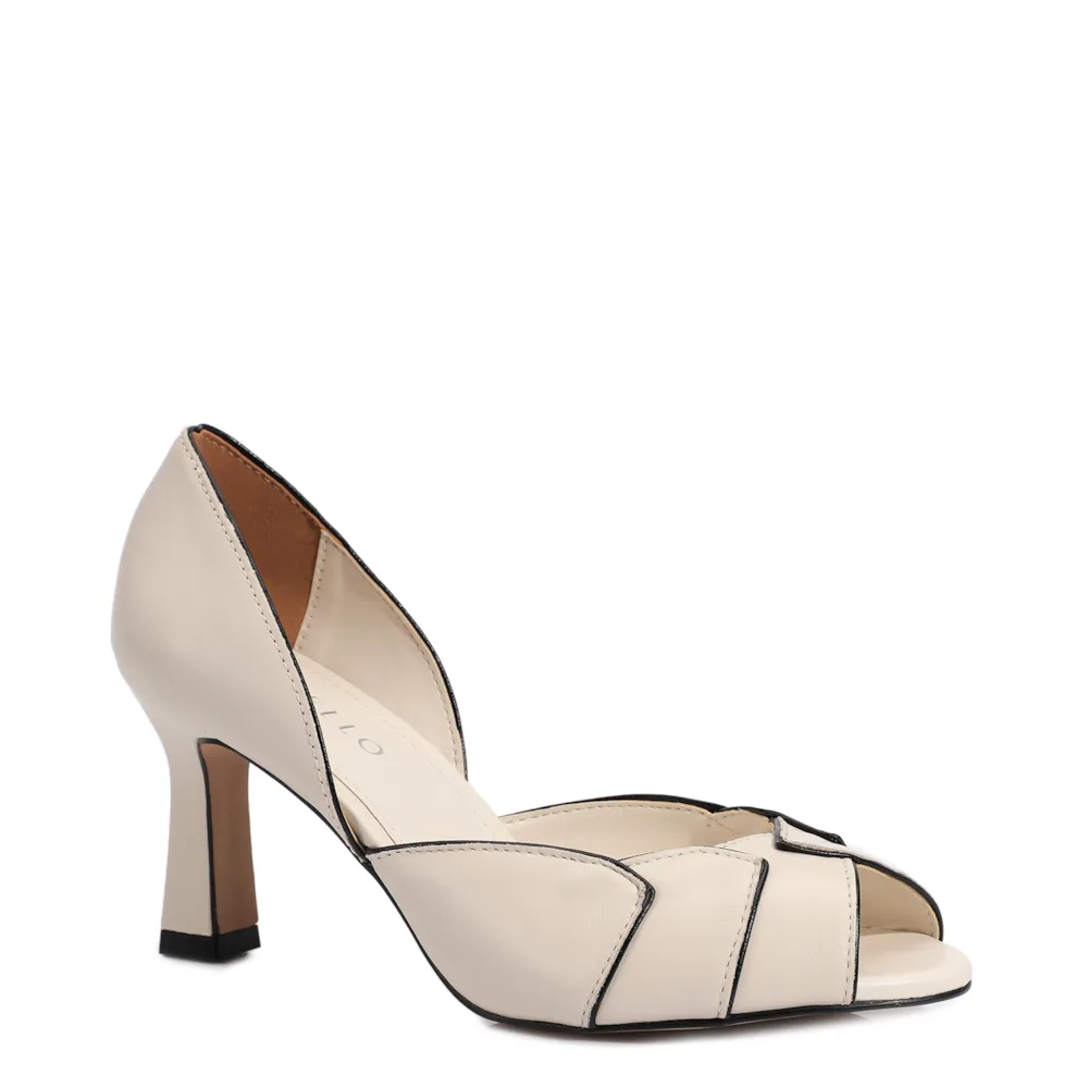 Peep Toe Details Couro Off White