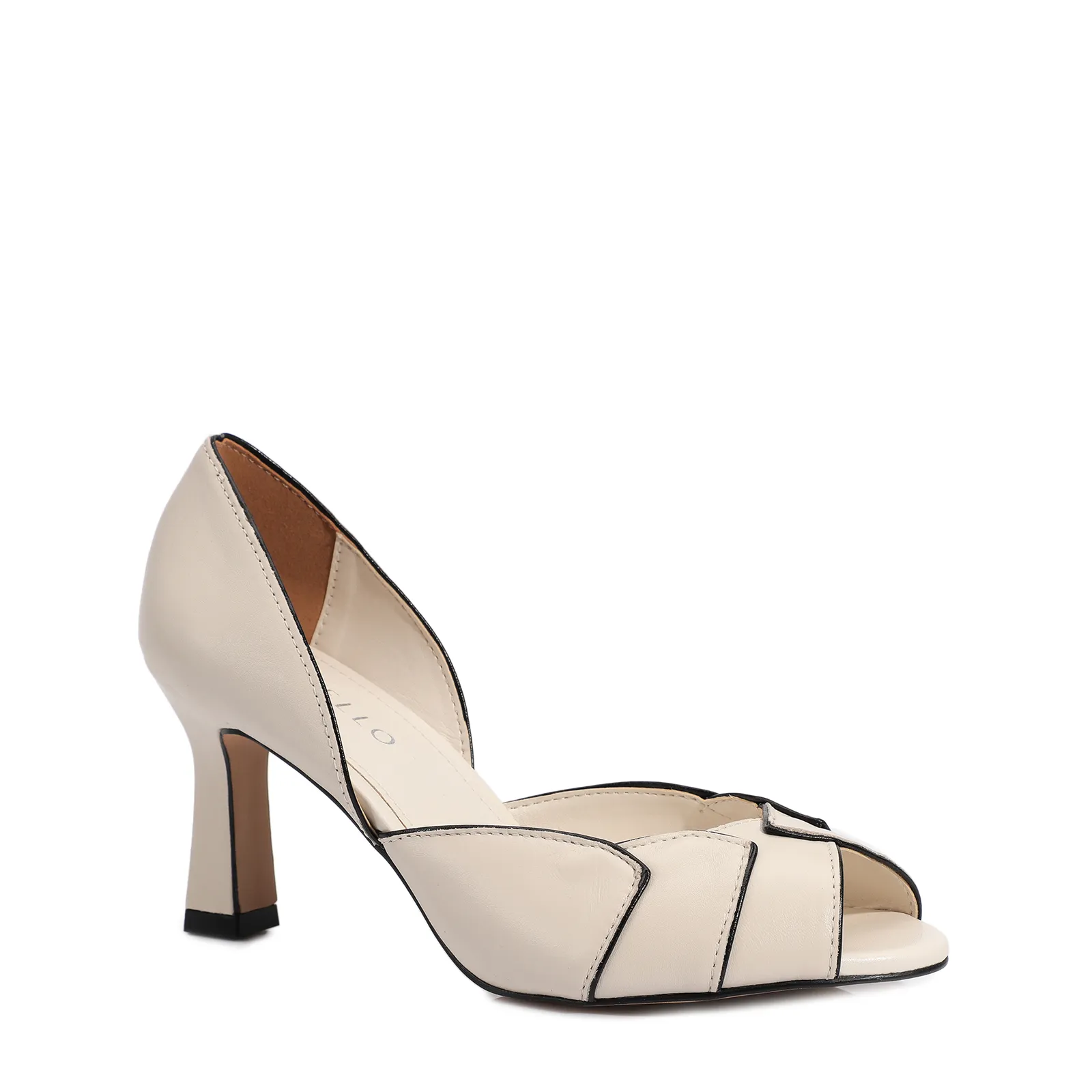Peep Toe Details Couro Off White
