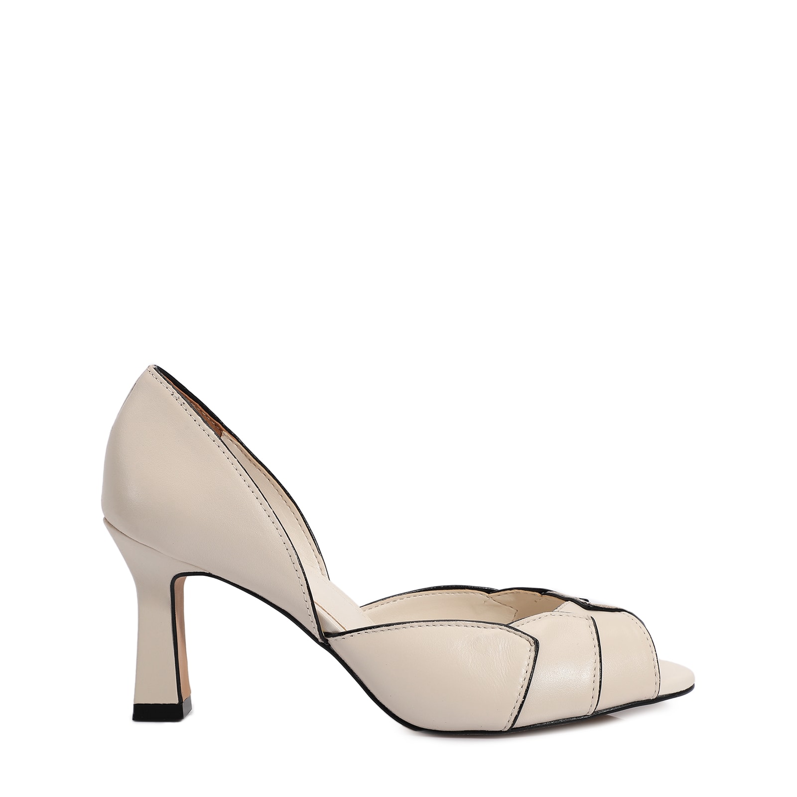 Peep Toe Details Couro Off White