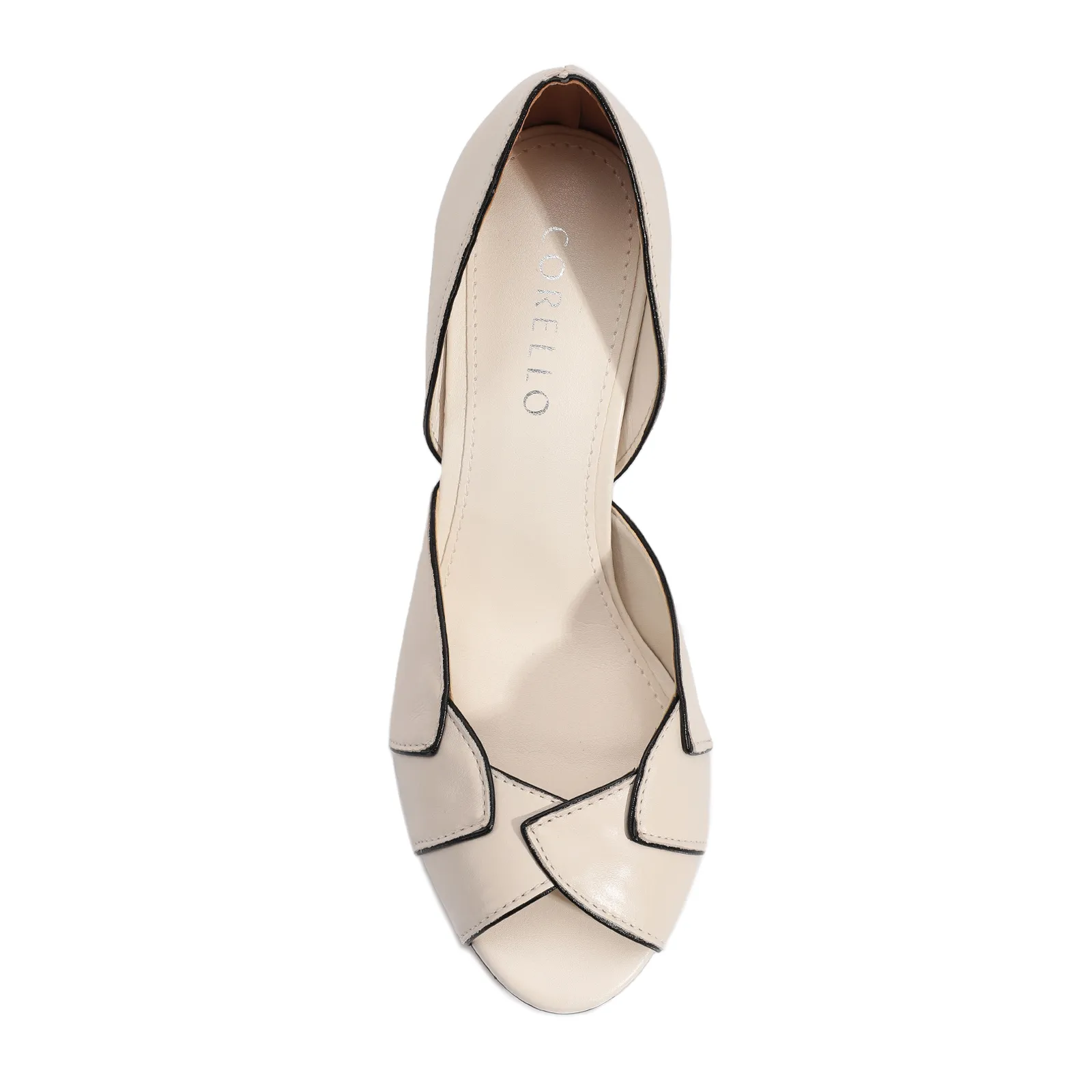 Peep Toe Details Couro Off White