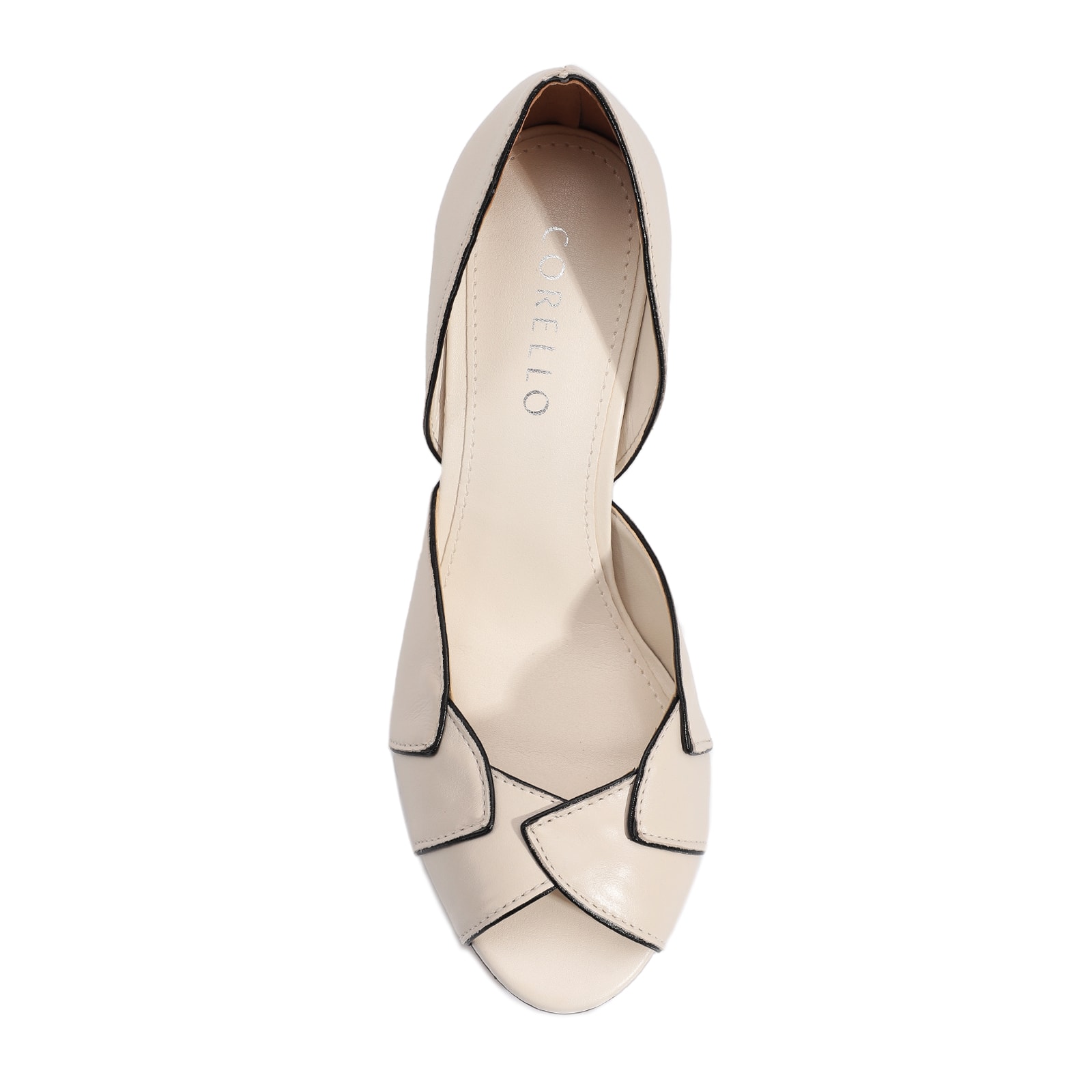 Peep Toe Details Couro Off White